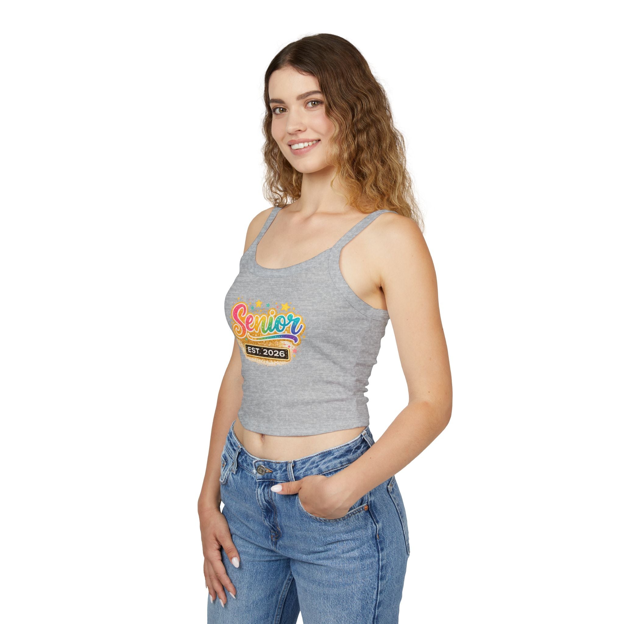 Senior Est. 2026 Tank Top — Women's Graduation Spaghetti Strap Crop
