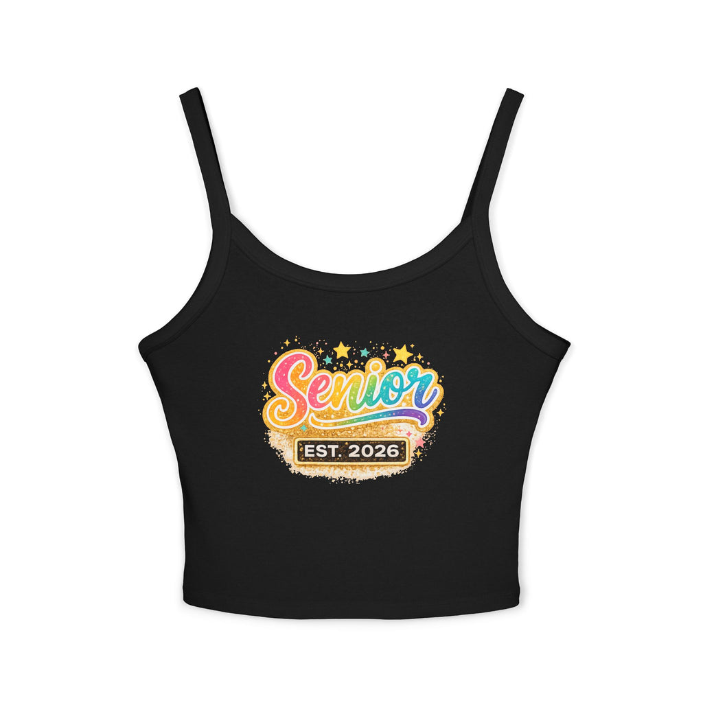 Senior Est. 2026 Tank Top — Women's Graduation Spaghetti Strap Crop