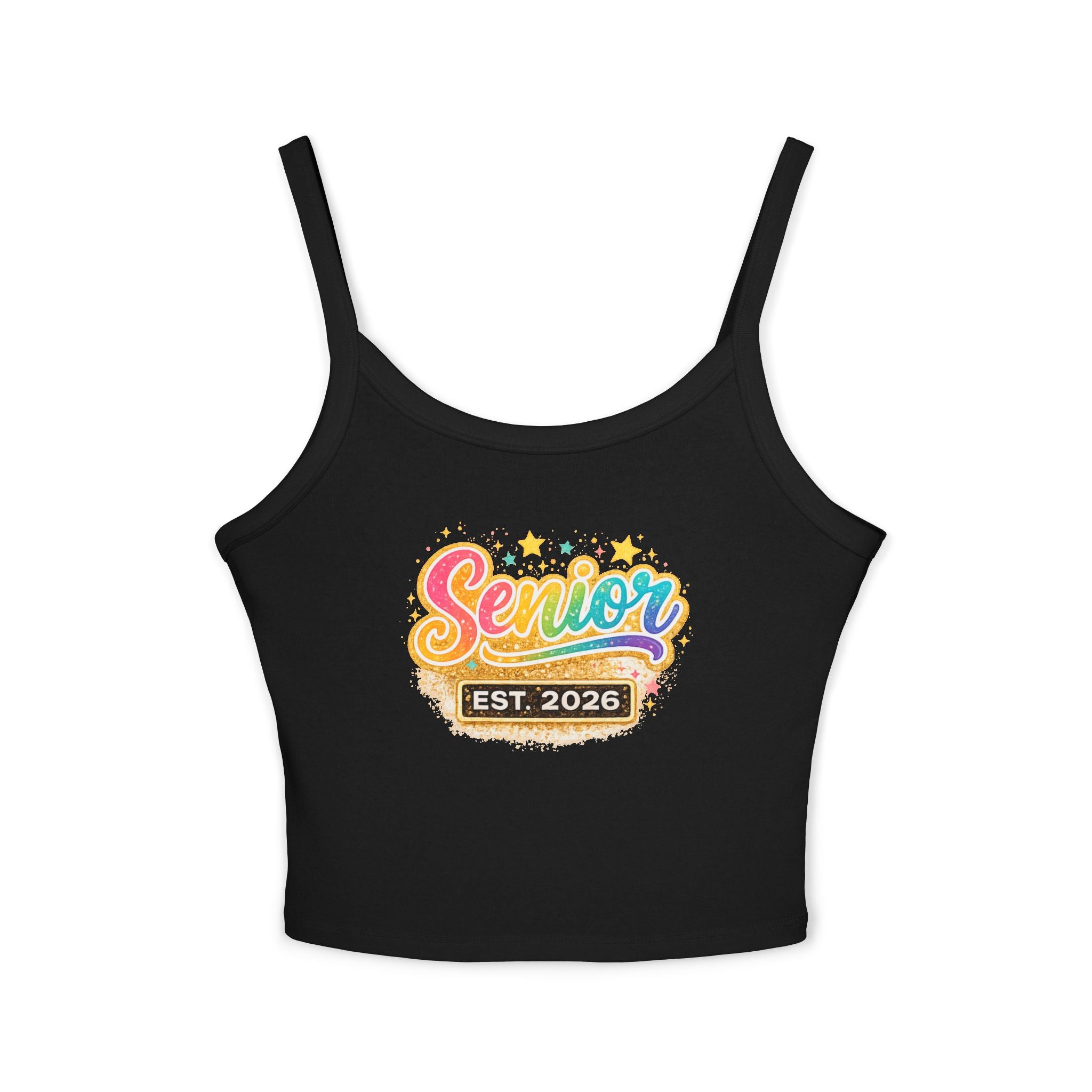 Senior Est. 2026 Tank Top — Women's Graduation Spaghetti Strap Crop