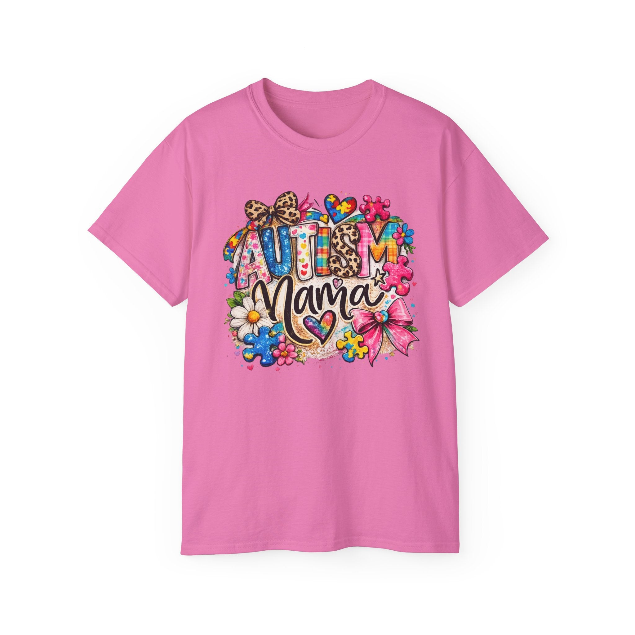 Autism Mama Floral T-Shirt — Colorful Heart & Puzzle Support Tee
