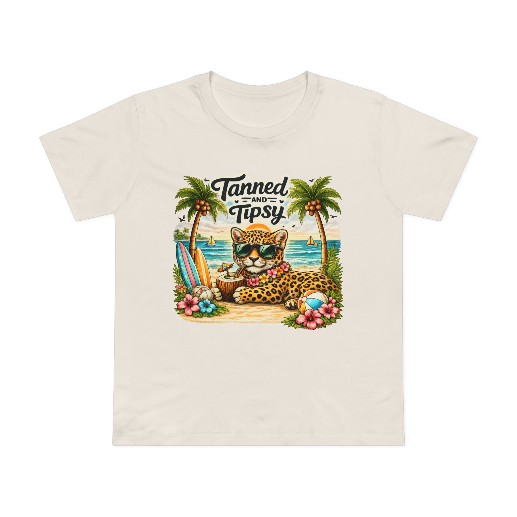 T-Shirt — "Tanned and Tipsy" Beach leopard Graphic Tee for Women