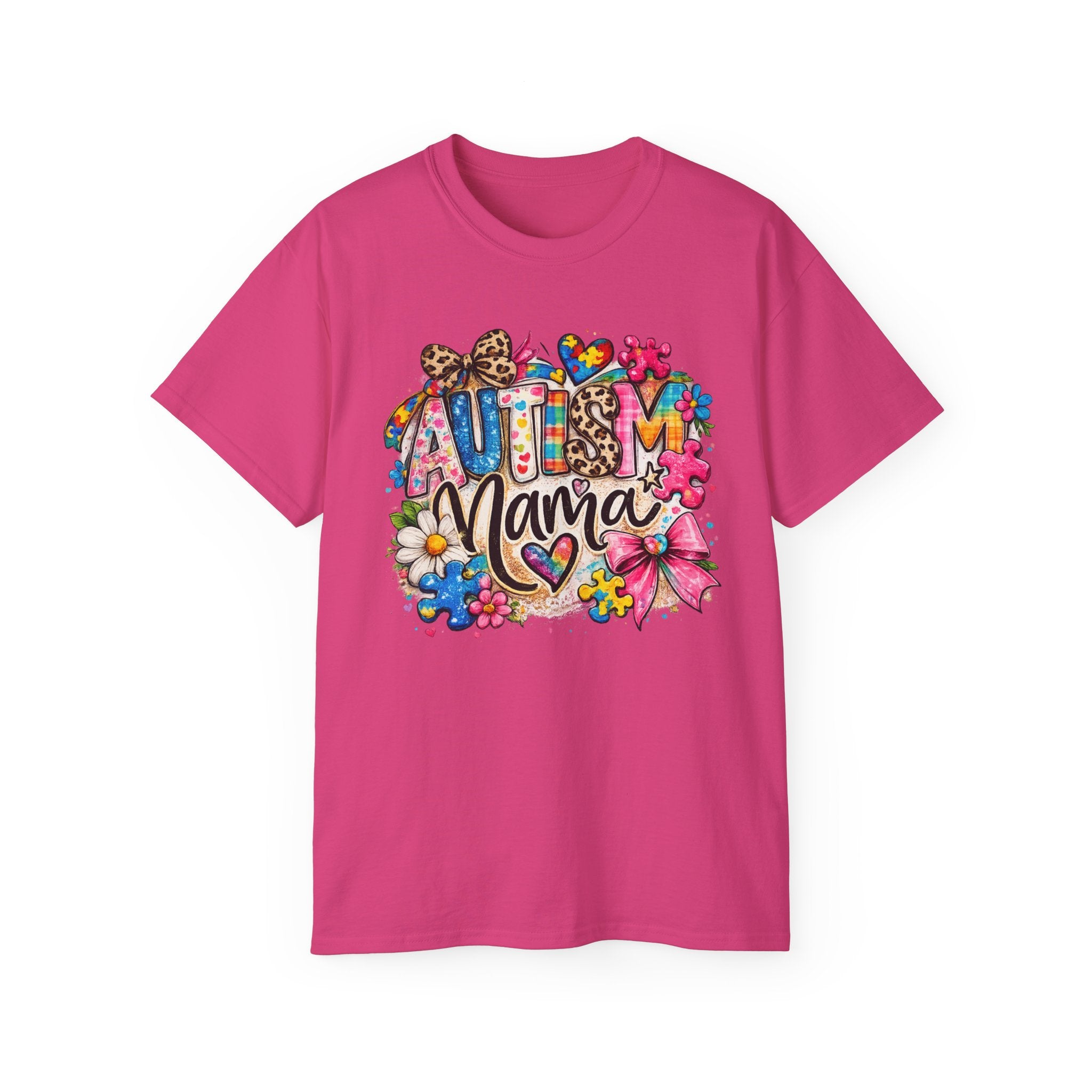 Autism Mama Floral T-Shirt — Colorful Heart & Puzzle Support Tee