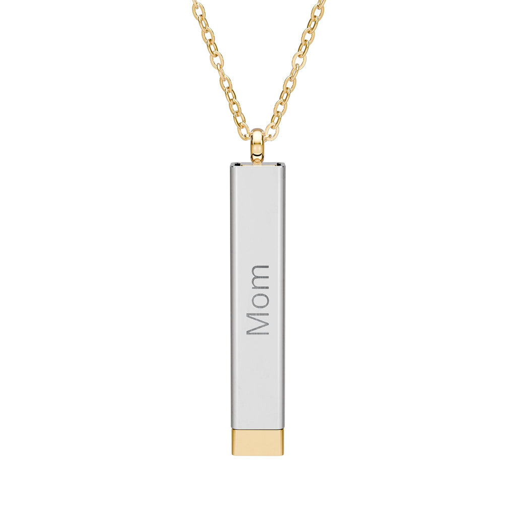 Hidden Message Sliding Bar Necklace — Engraved Secret Message Pendant (Mom)