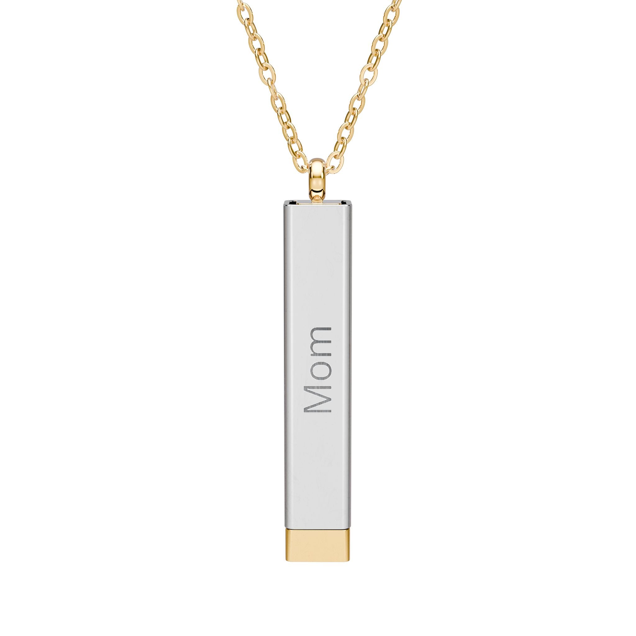 Hidden Message Sliding Bar Necklace — Engraved Secret Message Pendant (Mom)