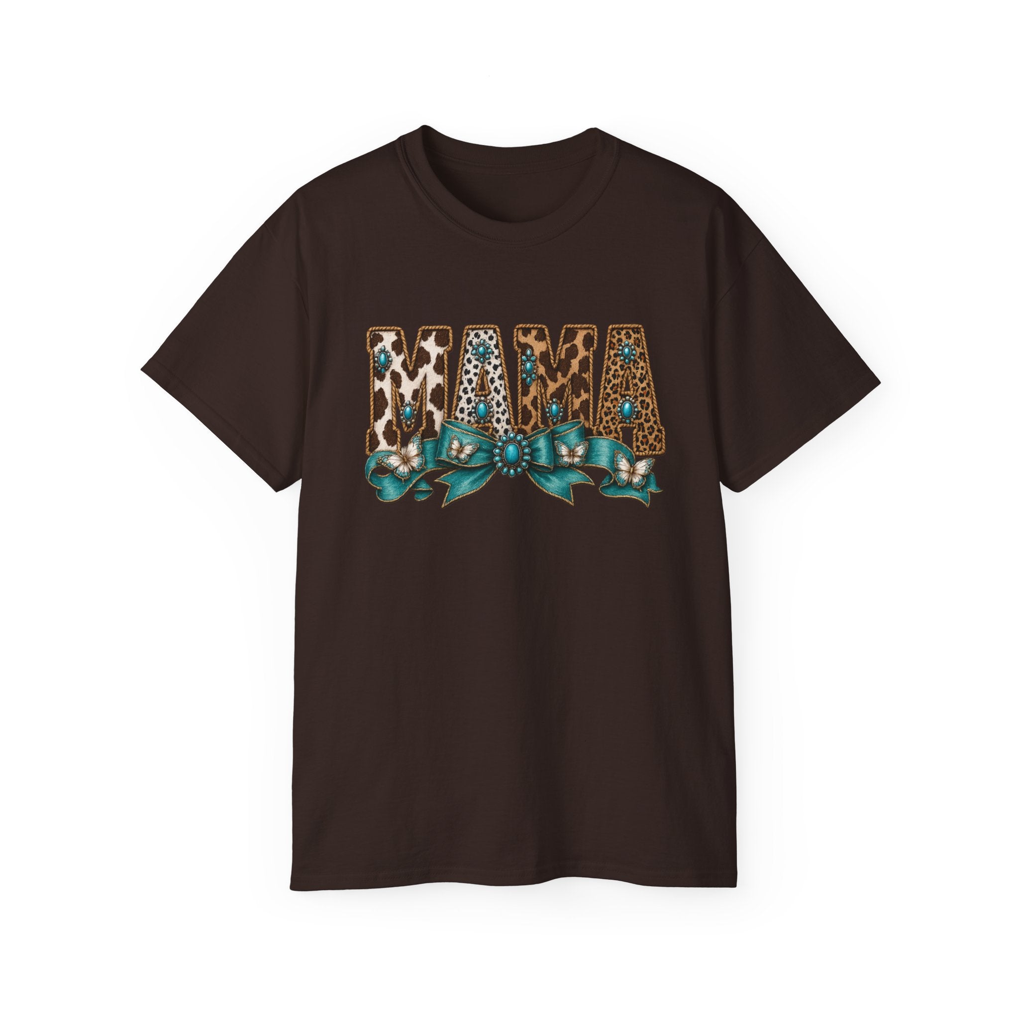 Mama Leopard Print Tee with Turquoise Ribbon — Mother's Day Graphic Shirt