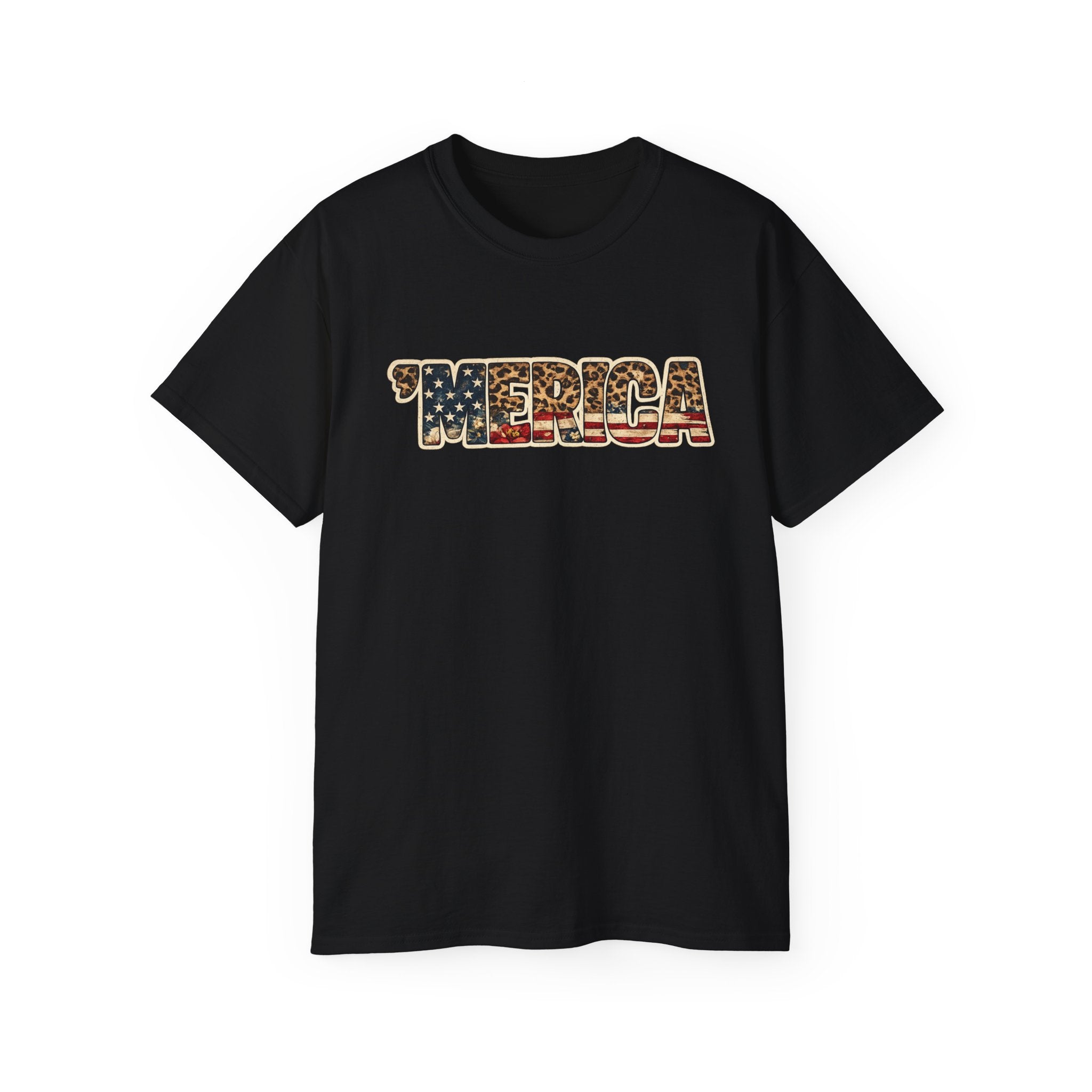 'Merica American Flag Text Tee — Patriotic Fourth of July Shirt
