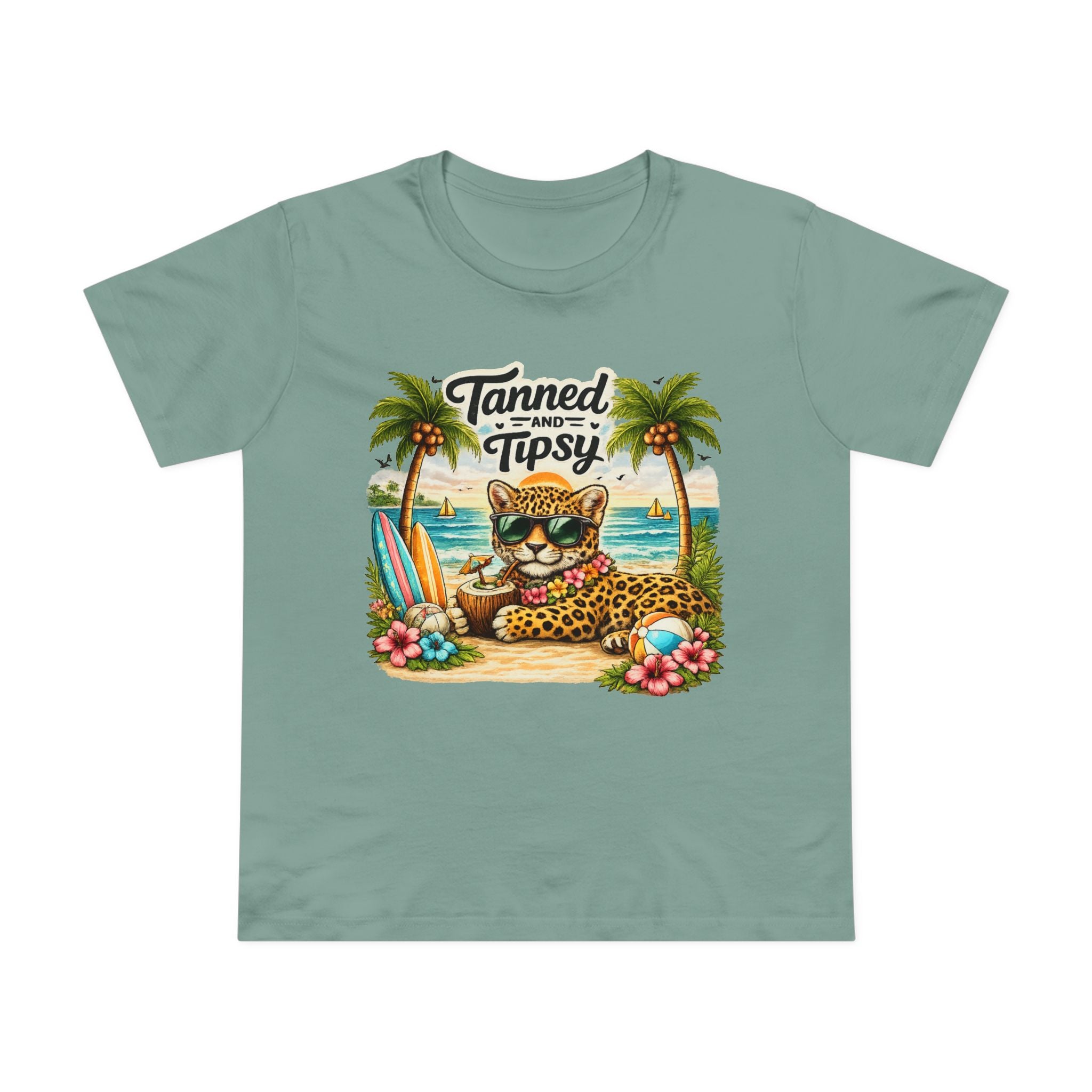 T-Shirt — "Tanned and Tipsy" Beach leopard Graphic Tee for Women