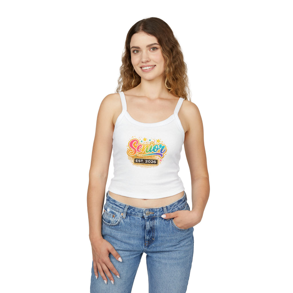 Senior Est. 2026 Tank Top — Women's Graduation Spaghetti Strap Crop