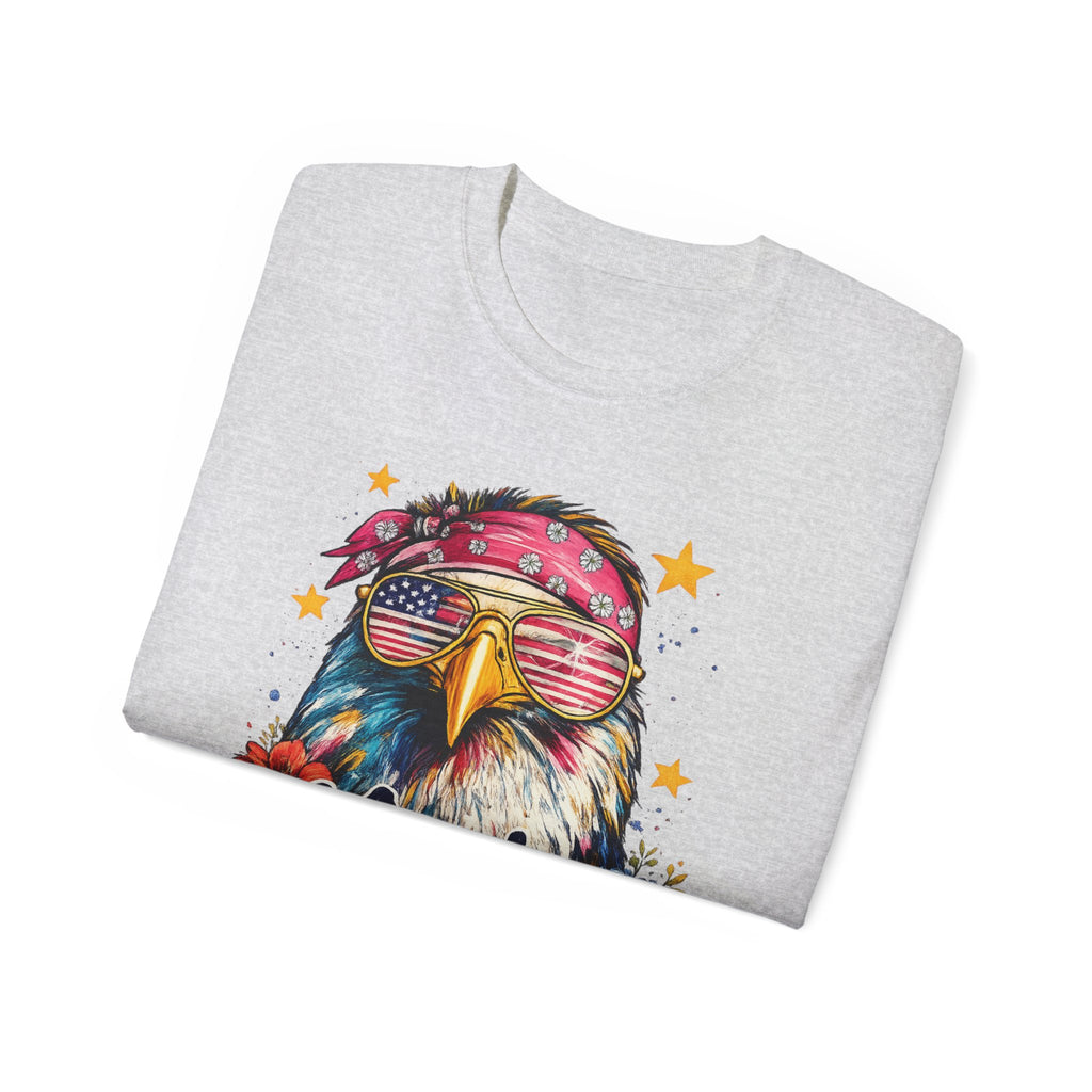 'Merica Eagle T-Shirt — Patriotic Bald Eagle with Sunglasses & Floral Design