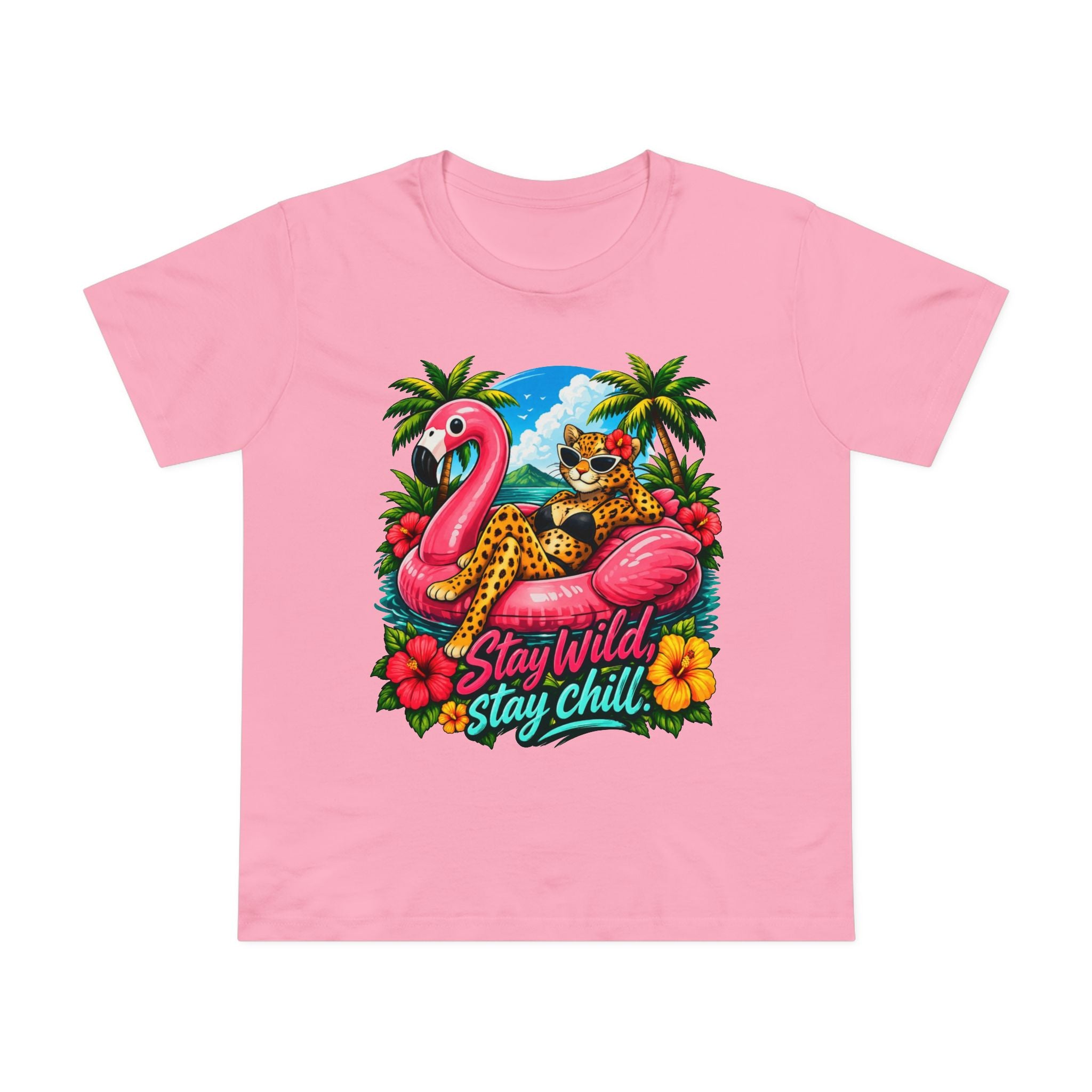 Stay Wild Stay Chill Tee — Tropical Flamingo & Leopard Women’s T-Shirt