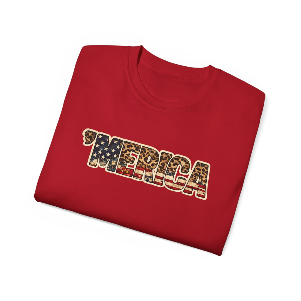 'Merica American Flag Text Tee — Patriotic Fourth of July Shirt