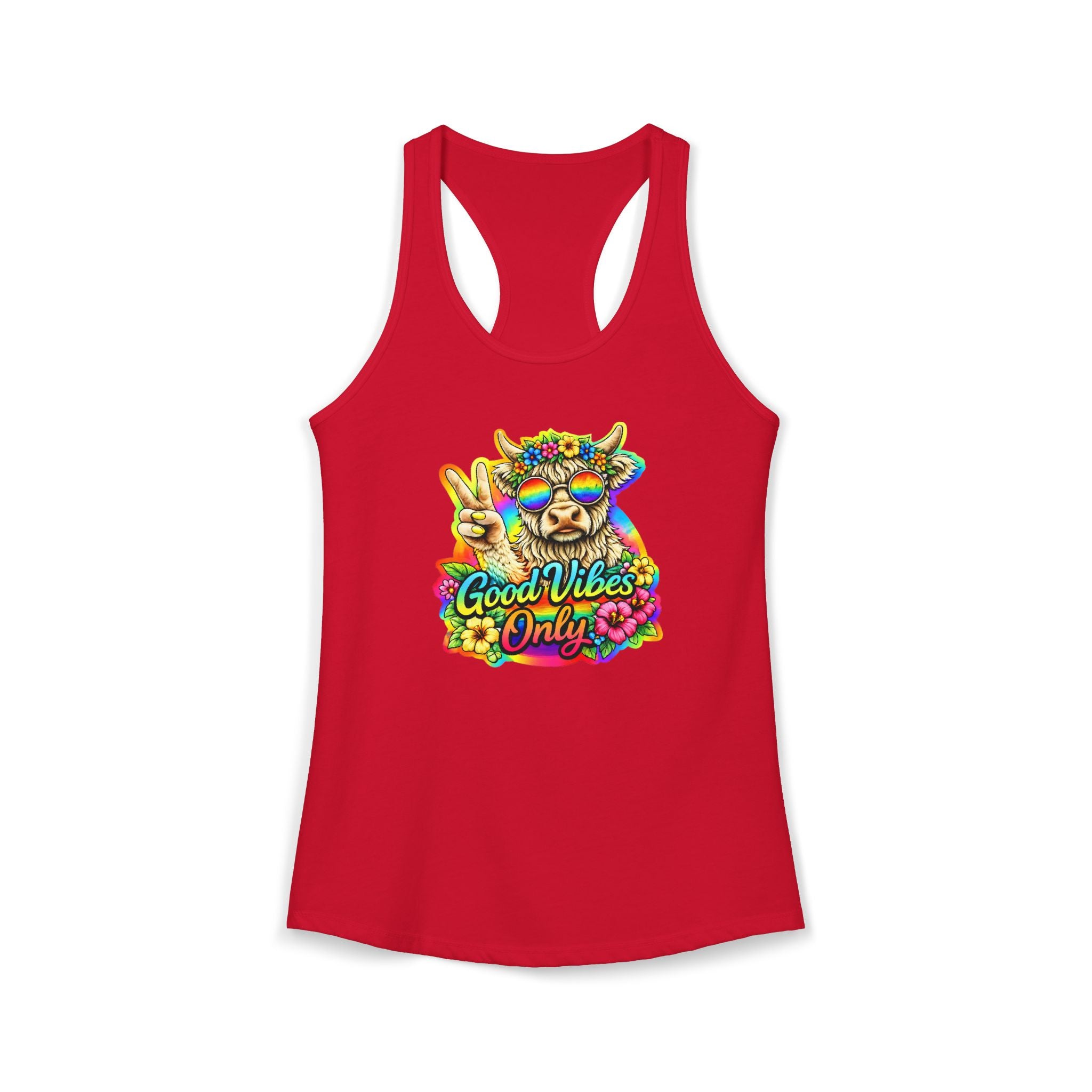 Women's "Good Vibes Only" Highland Cow Racerback Tank