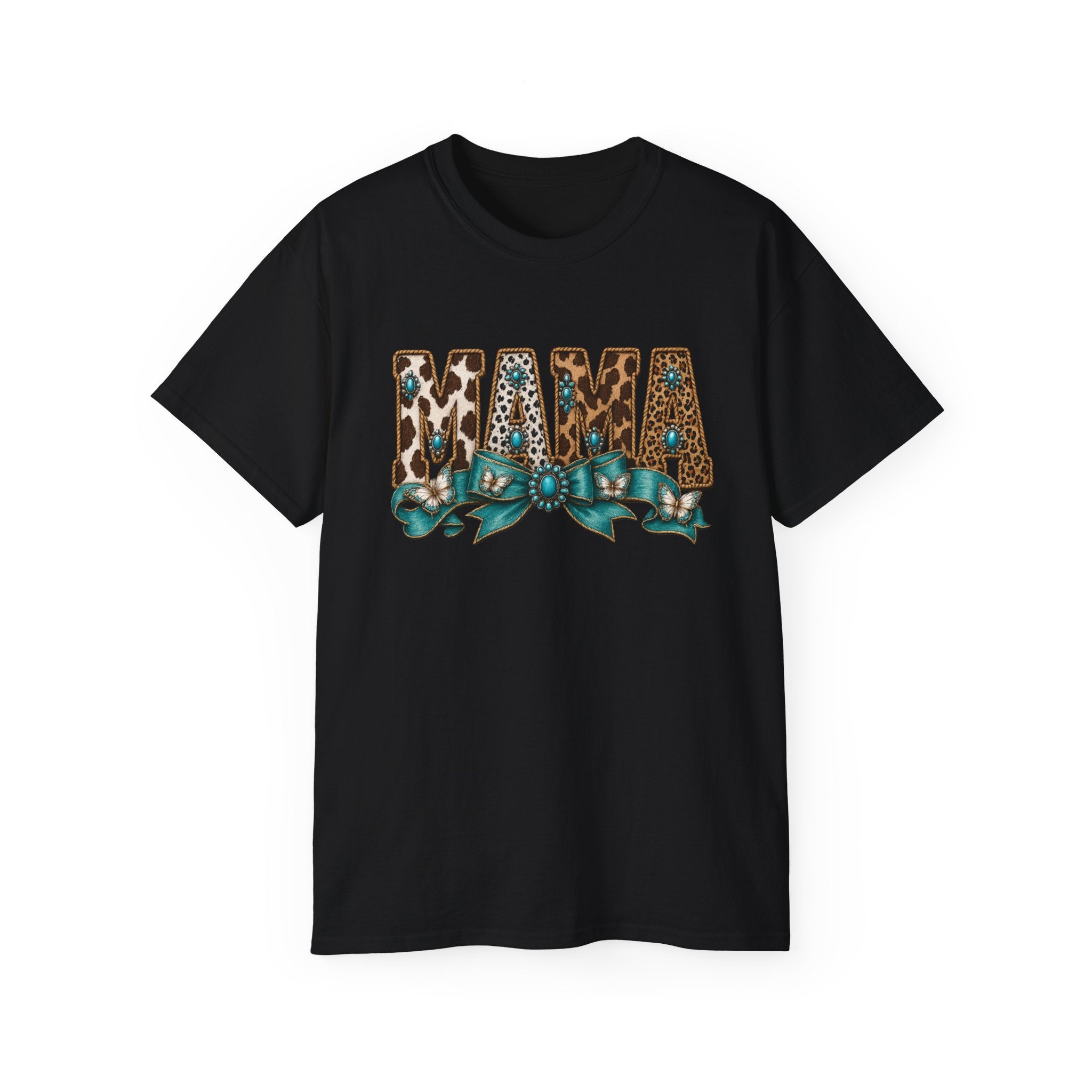 Mama Leopard Print Tee with Turquoise Ribbon — Mother's Day Graphic Shirt
