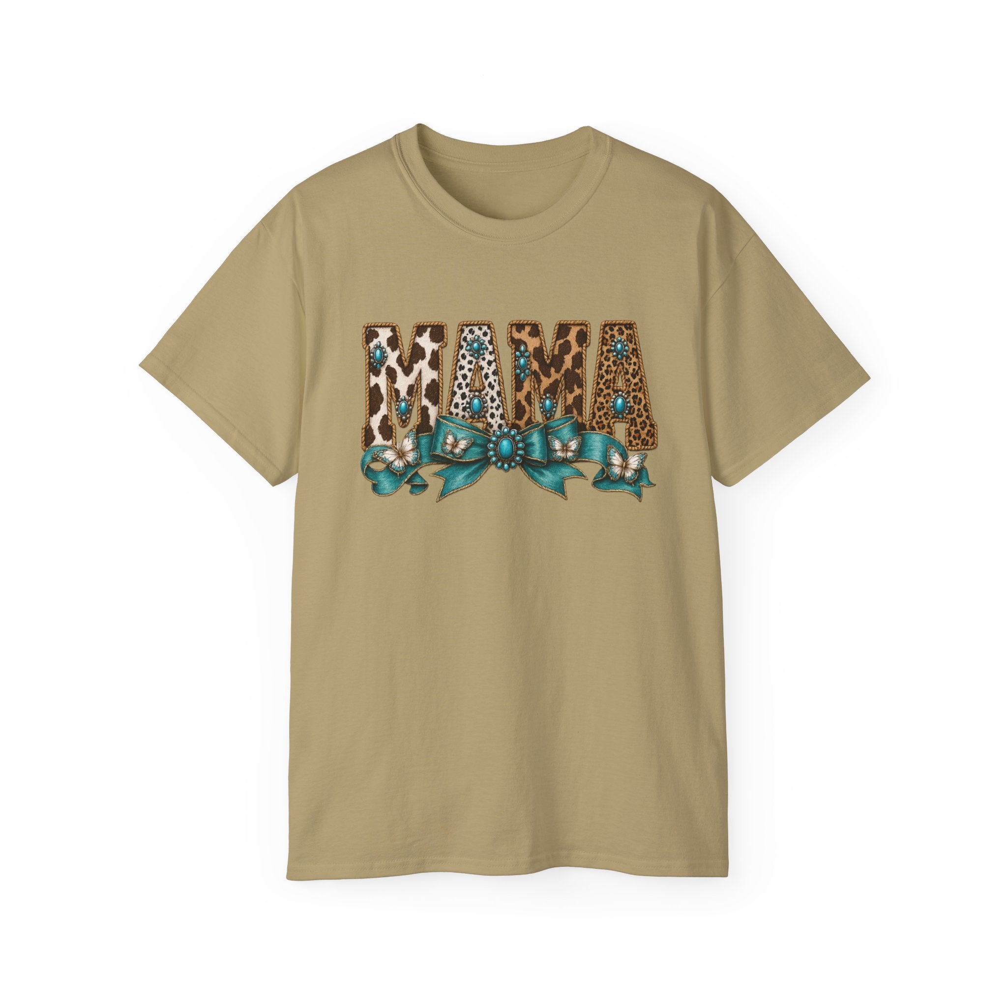 Mama Leopard Print Tee with Turquoise Ribbon — Mother's Day Graphic Shirt