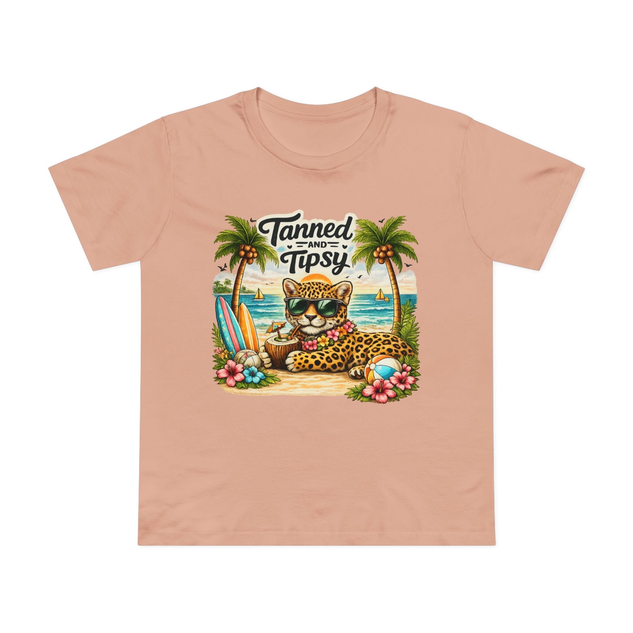 T-Shirt — "Tanned and Tipsy" Beach leopard Graphic Tee for Women