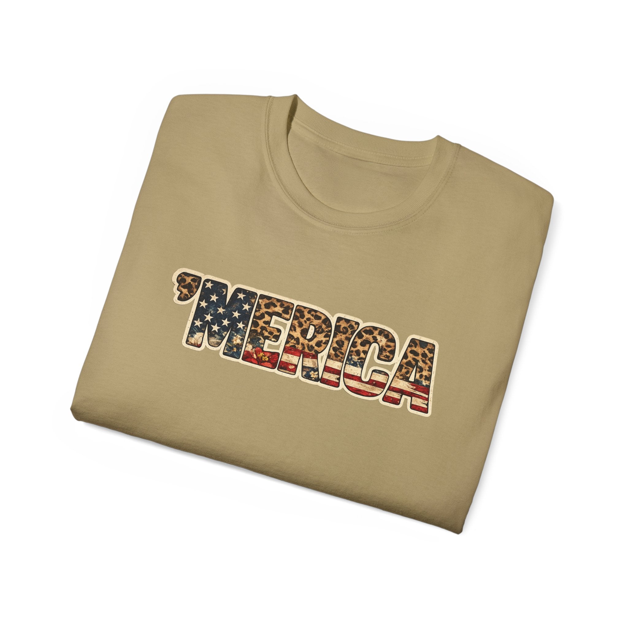 'Merica American Flag Text Tee — Patriotic Fourth of July Shirt