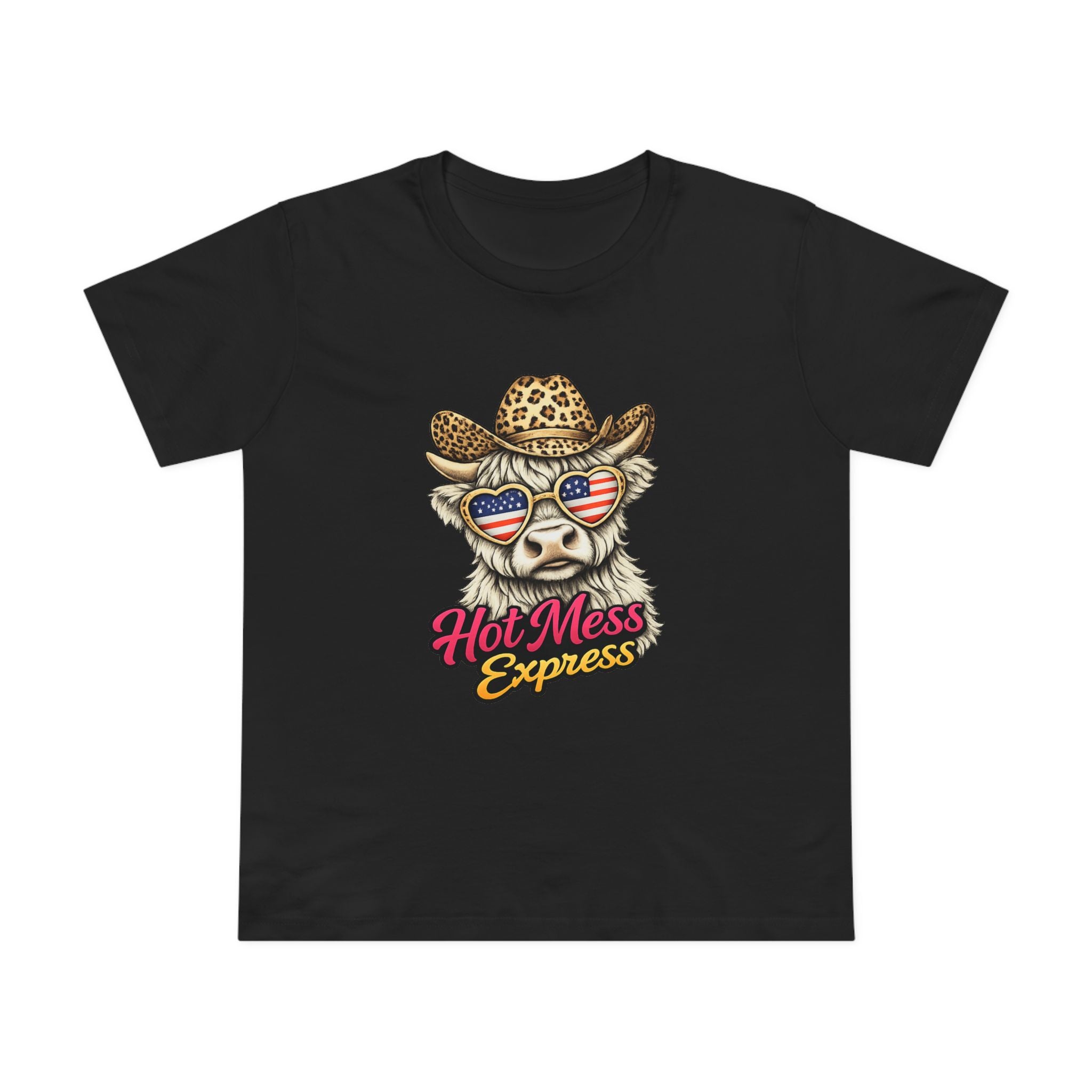 Hot Mess Express Cow Tee — Women’s Patriotic Cow Graphic Shirt