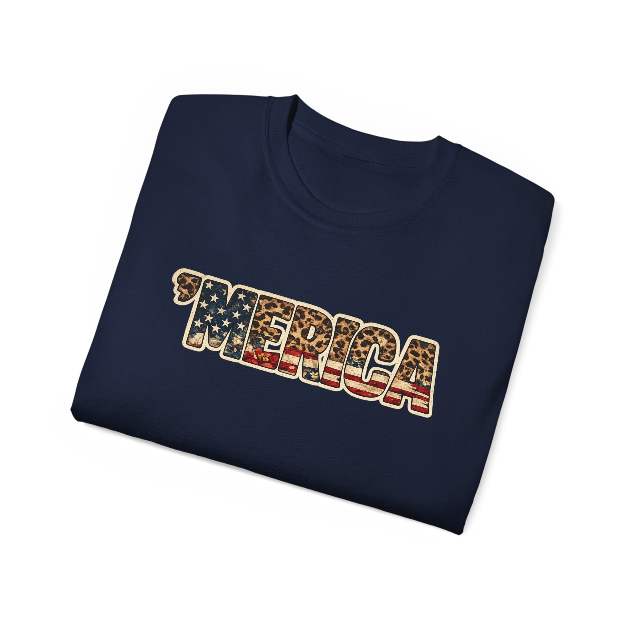 'Merica American Flag Text Tee — Patriotic Fourth of July Shirt