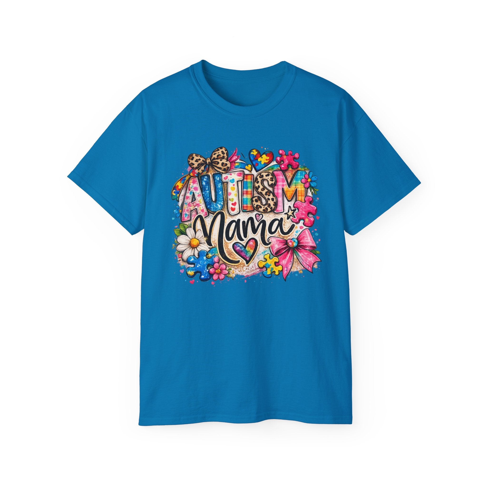 Autism Mama Floral T-Shirt — Colorful Heart & Puzzle Support Tee