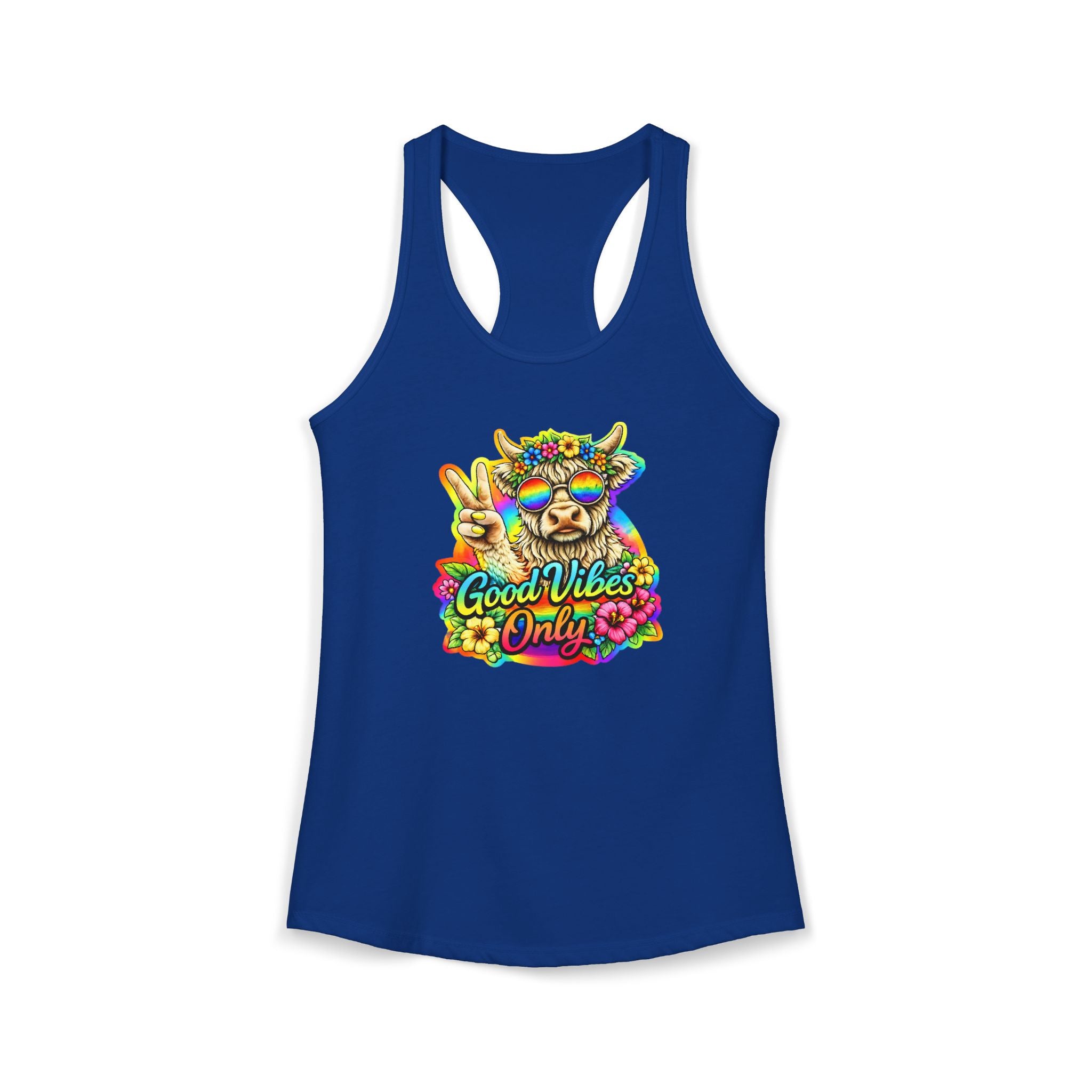 Women's "Good Vibes Only" Highland Cow Racerback Tank