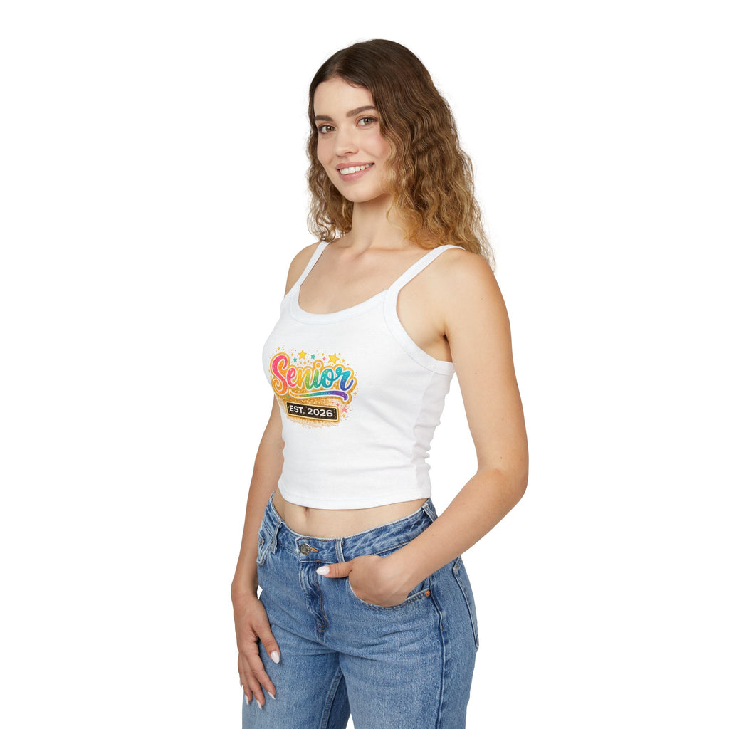 Senior Est. 2026 Tank Top — Women's Graduation Spaghetti Strap Crop