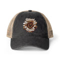 Leopard Sunflower "Blessed Mama" mesh hat with leopard print inside of the visor