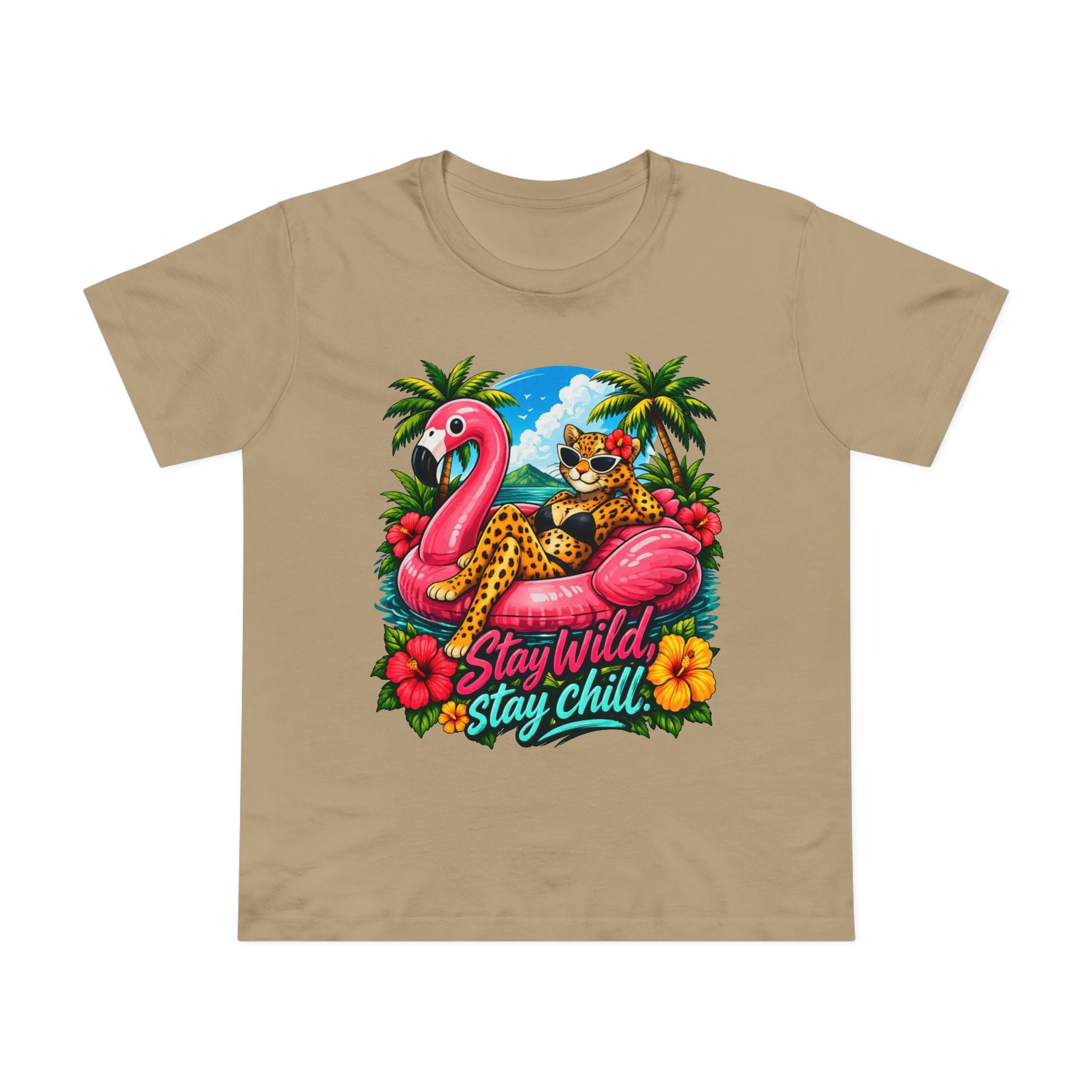 Stay Wild Stay Chill Tee — Tropical Flamingo & Leopard Women’s T-Shirt