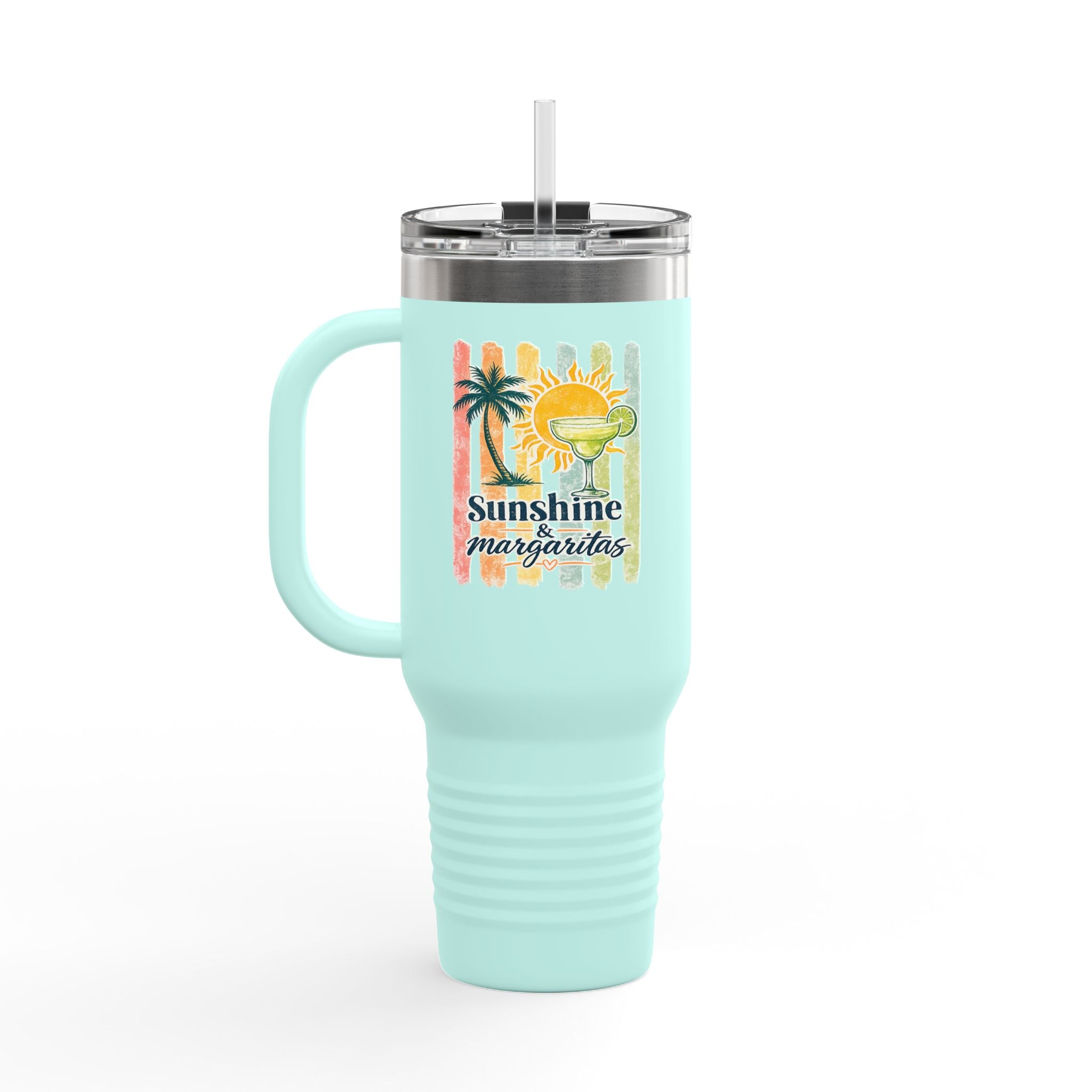 40oz Insulated Travel Mug — Tropical Margarita Sunset Design