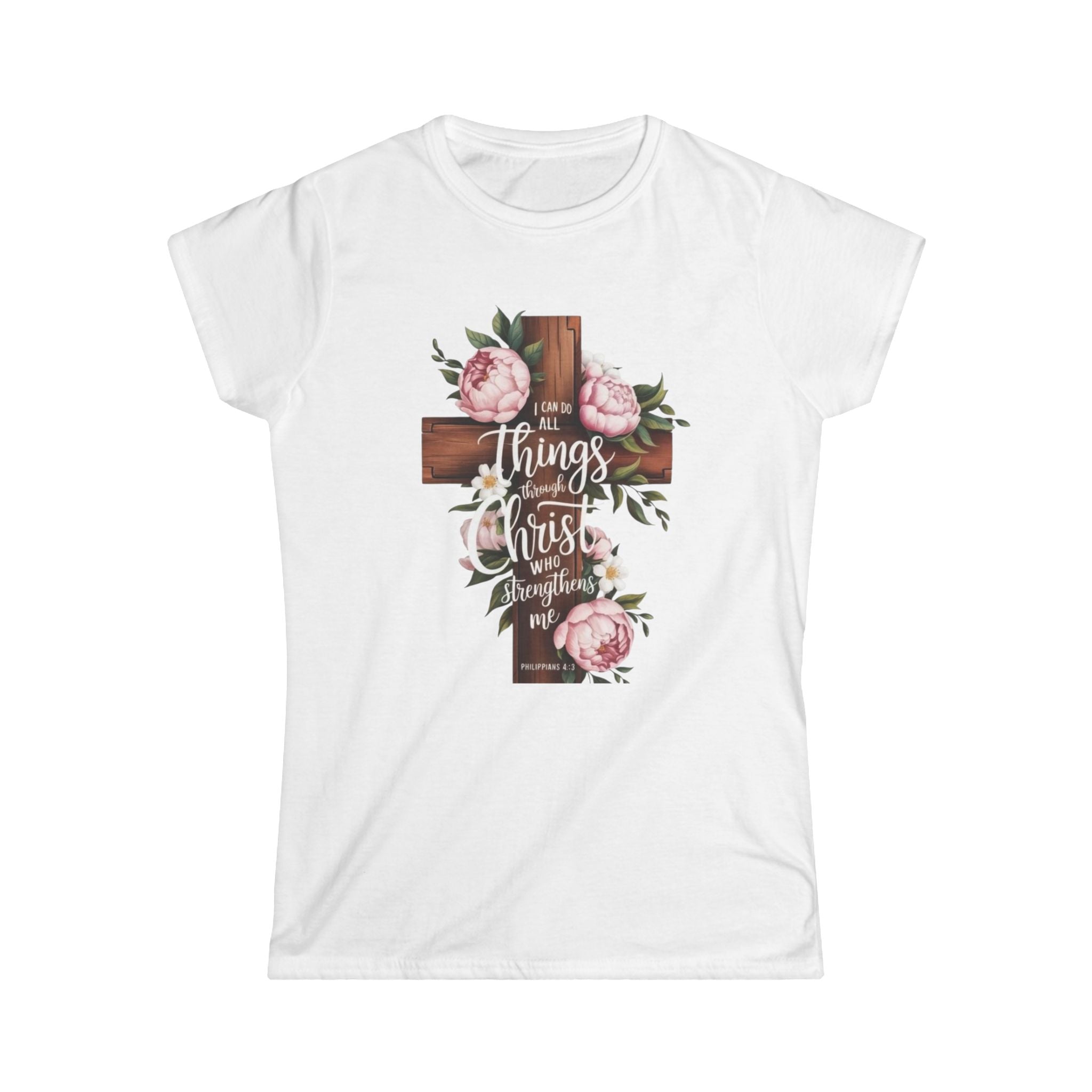 Women's Floral Cross Tee – "I Can Do All Things Through Christ" Christian Shirt