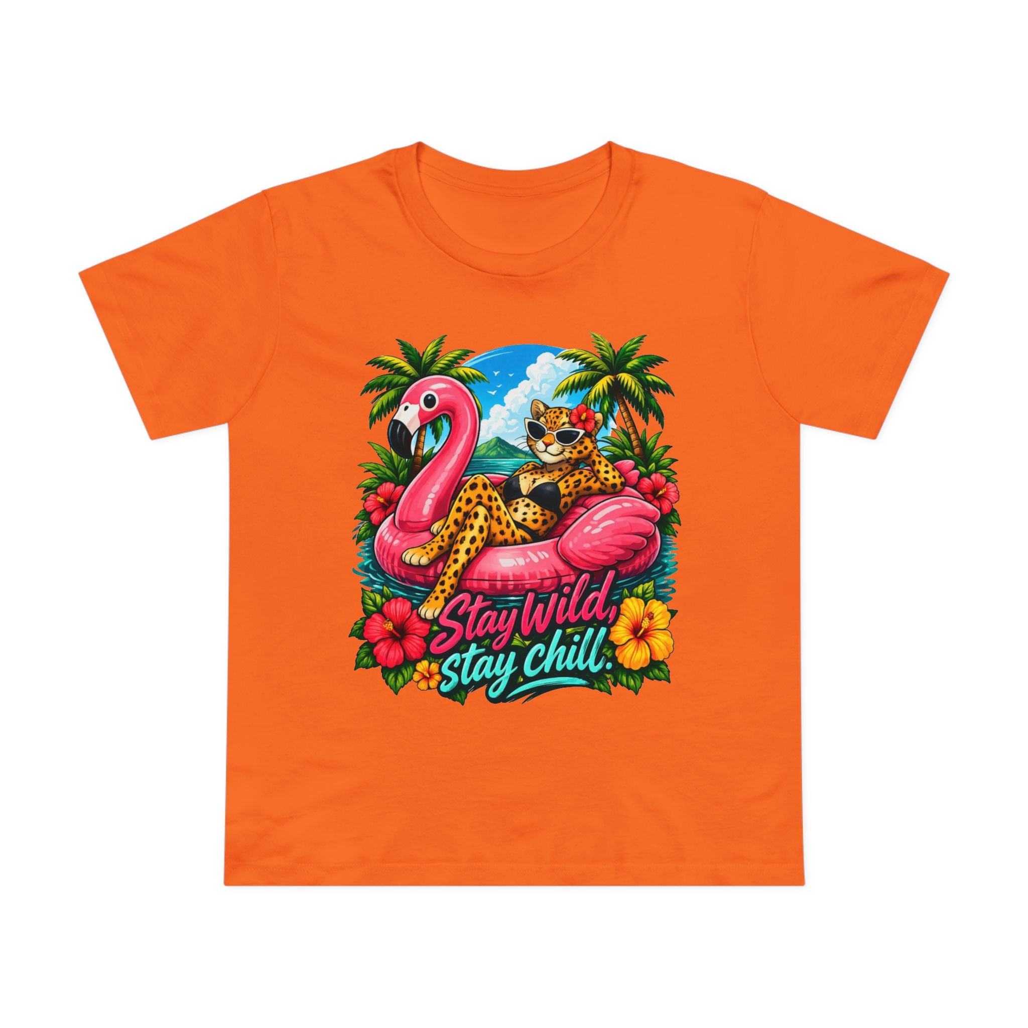 Stay Wild Stay Chill Tee — Tropical Flamingo & Leopard Women’s T-Shirt