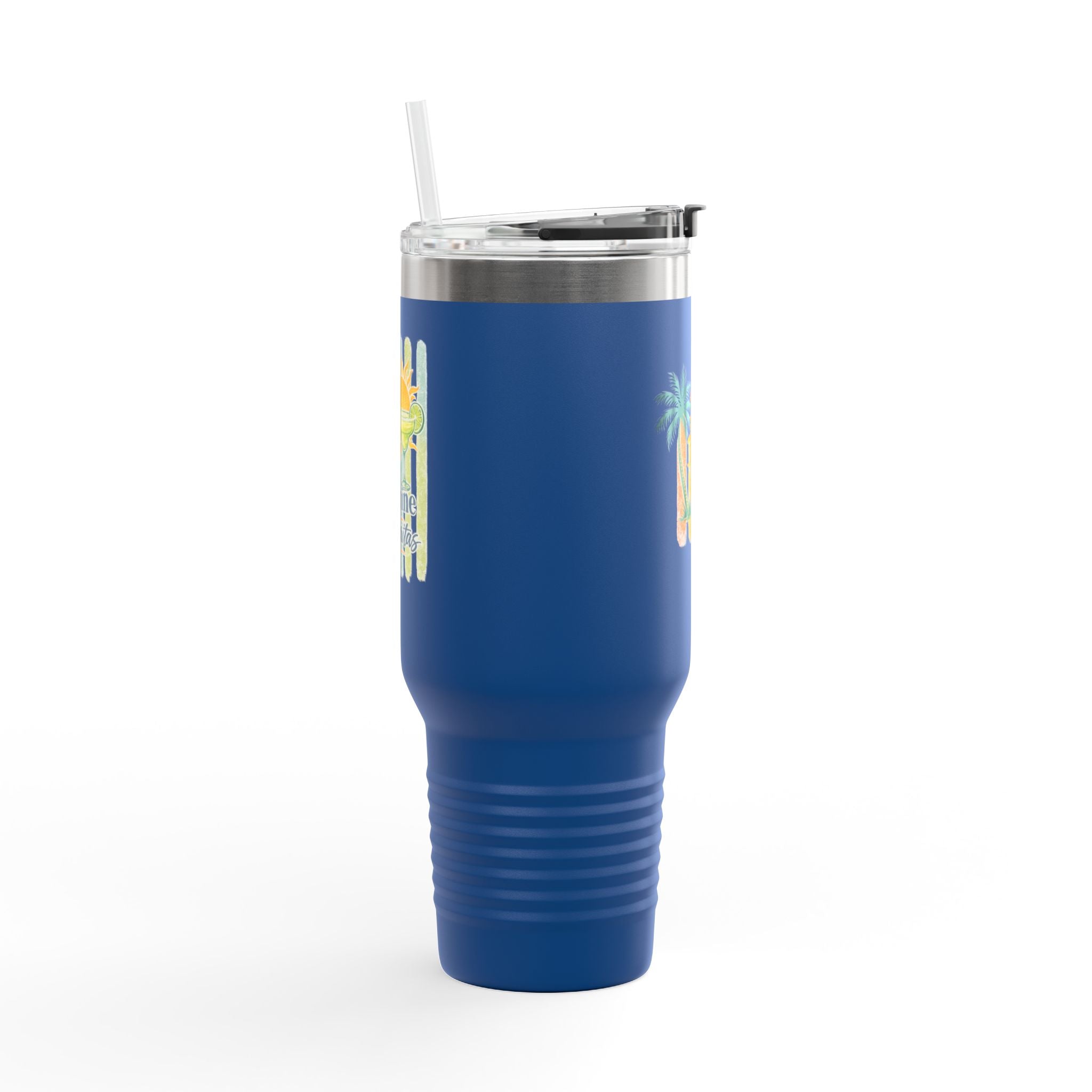 40oz Insulated Travel Mug — Tropical Margarita Sunset Design
