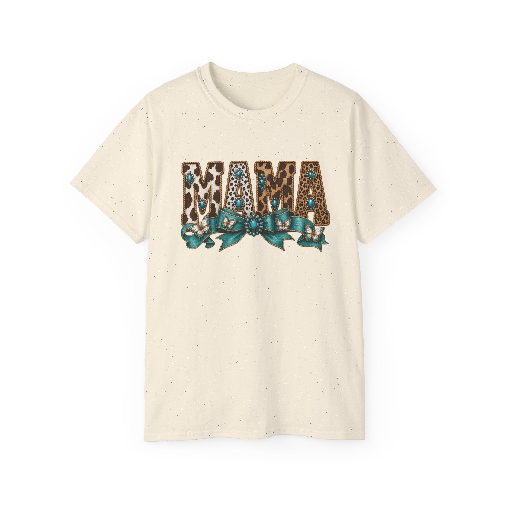 Mama Leopard Print Tee with Turquoise Ribbon — Mother's Day Graphic Shirt