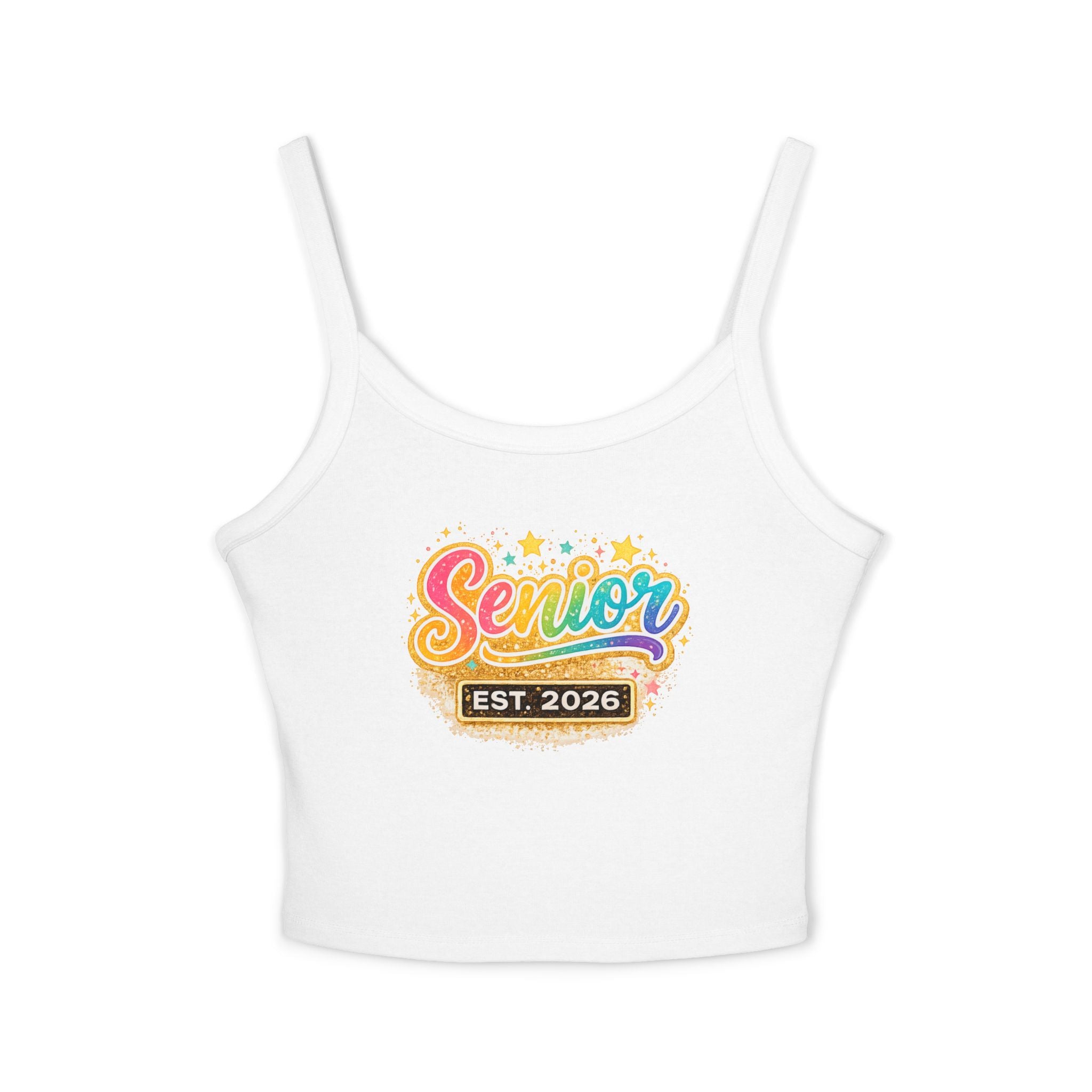 Senior Est. 2026 Tank Top — Women's Graduation Spaghetti Strap Crop