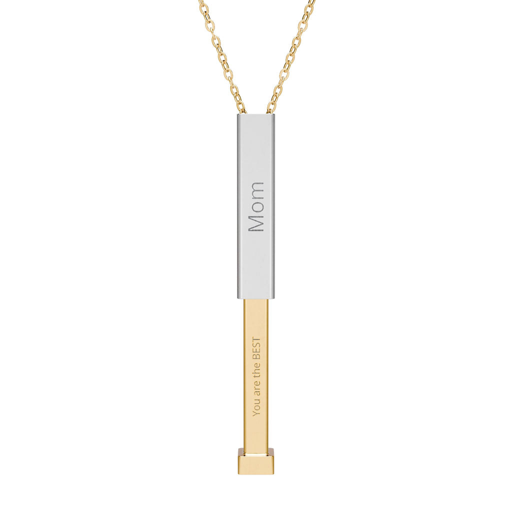 Hidden Message Sliding Bar Necklace — Engraved Secret Message Pendant (Mom)