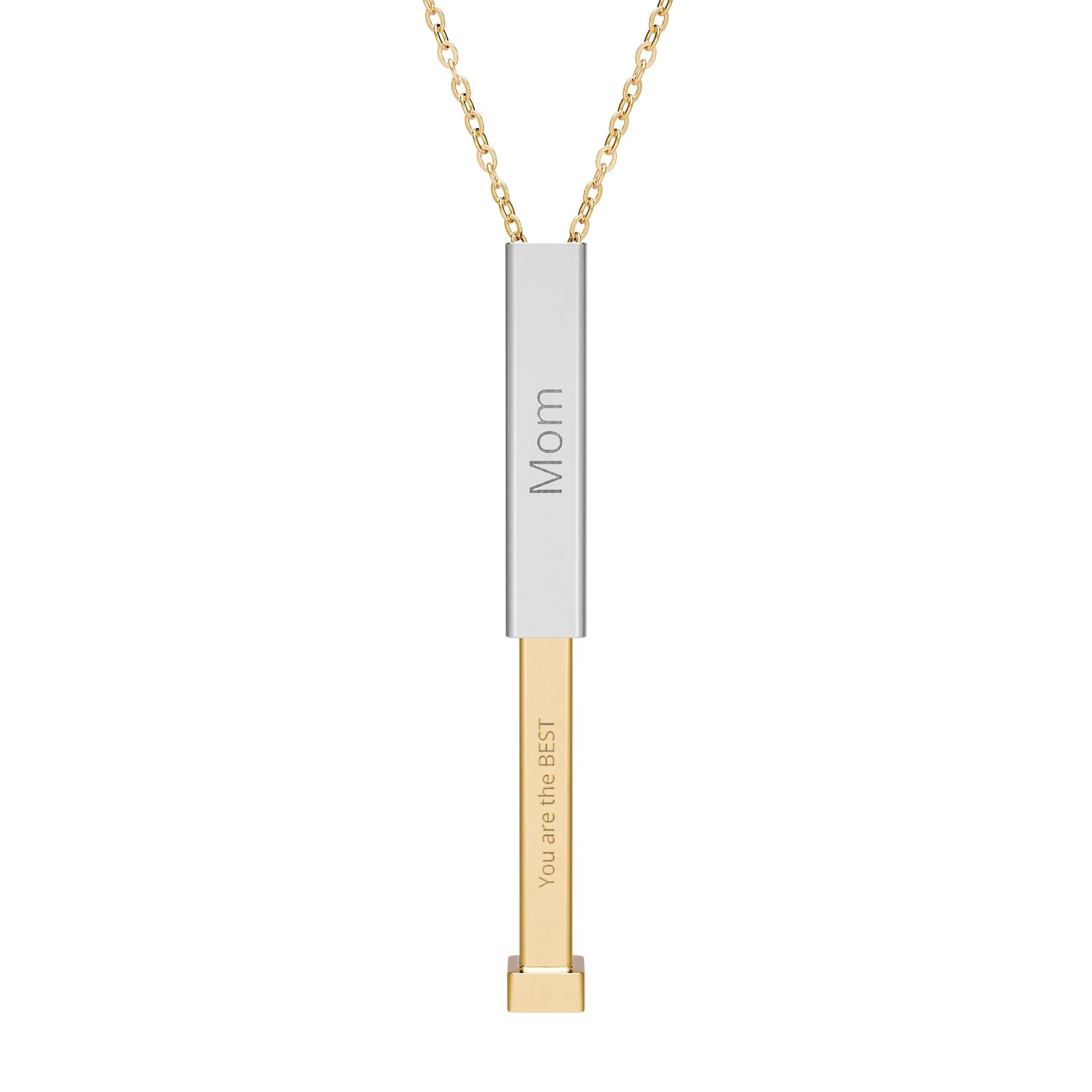 Hidden Message Sliding Bar Necklace — Engraved Secret Message Pendant (Mom)