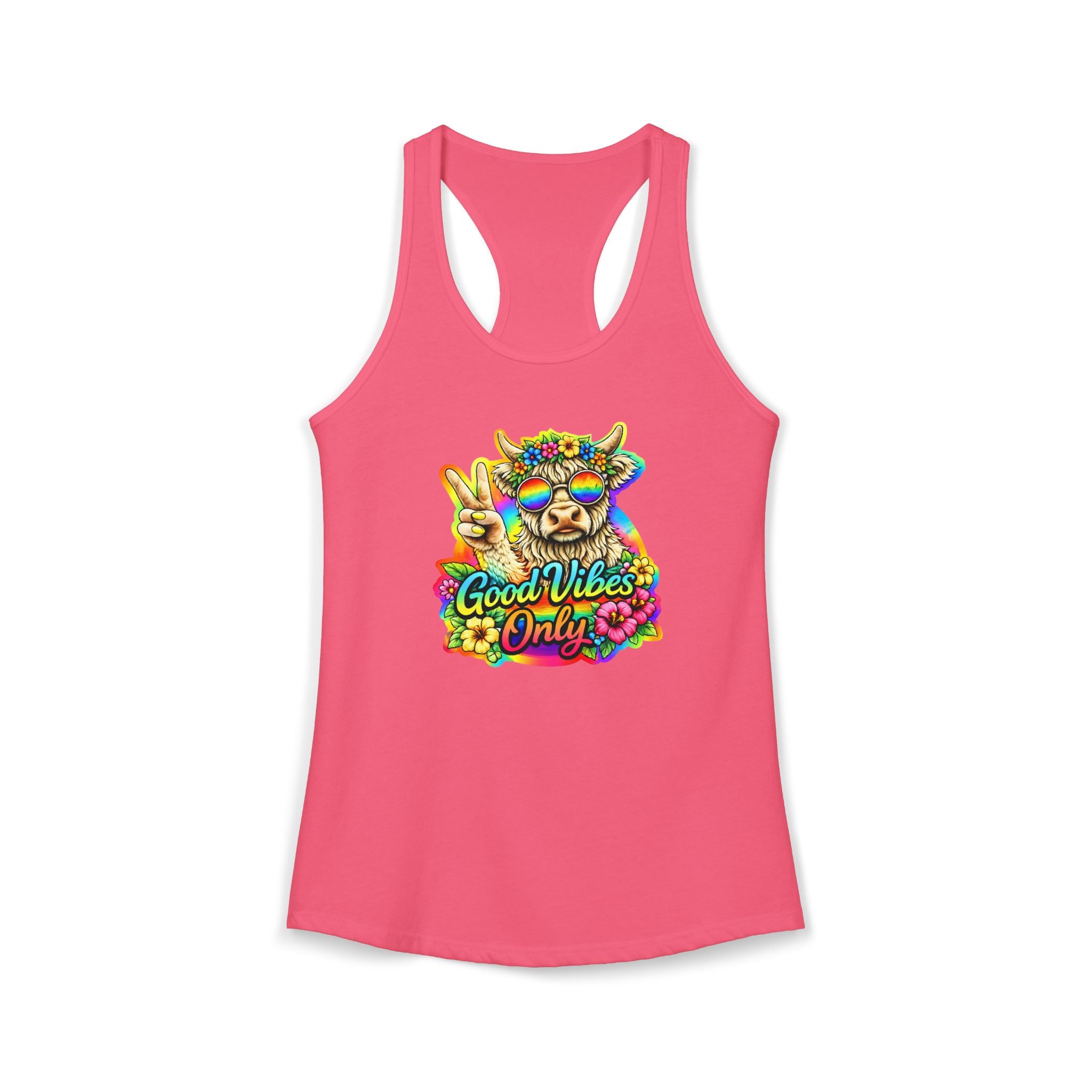 Women's "Good Vibes Only" Highland Cow Racerback Tank