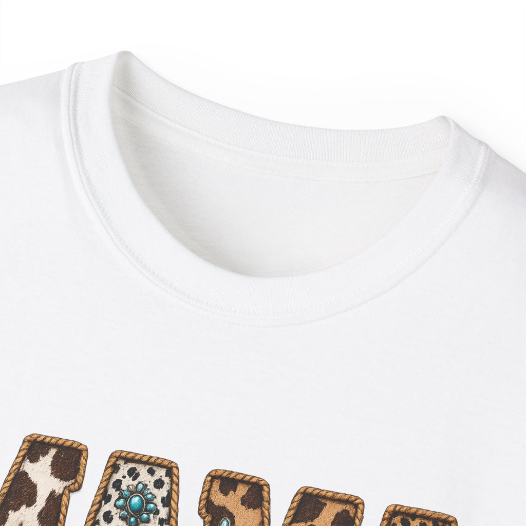 Mama Leopard Print Tee with Turquoise Ribbon — Mother's Day Graphic Shirt