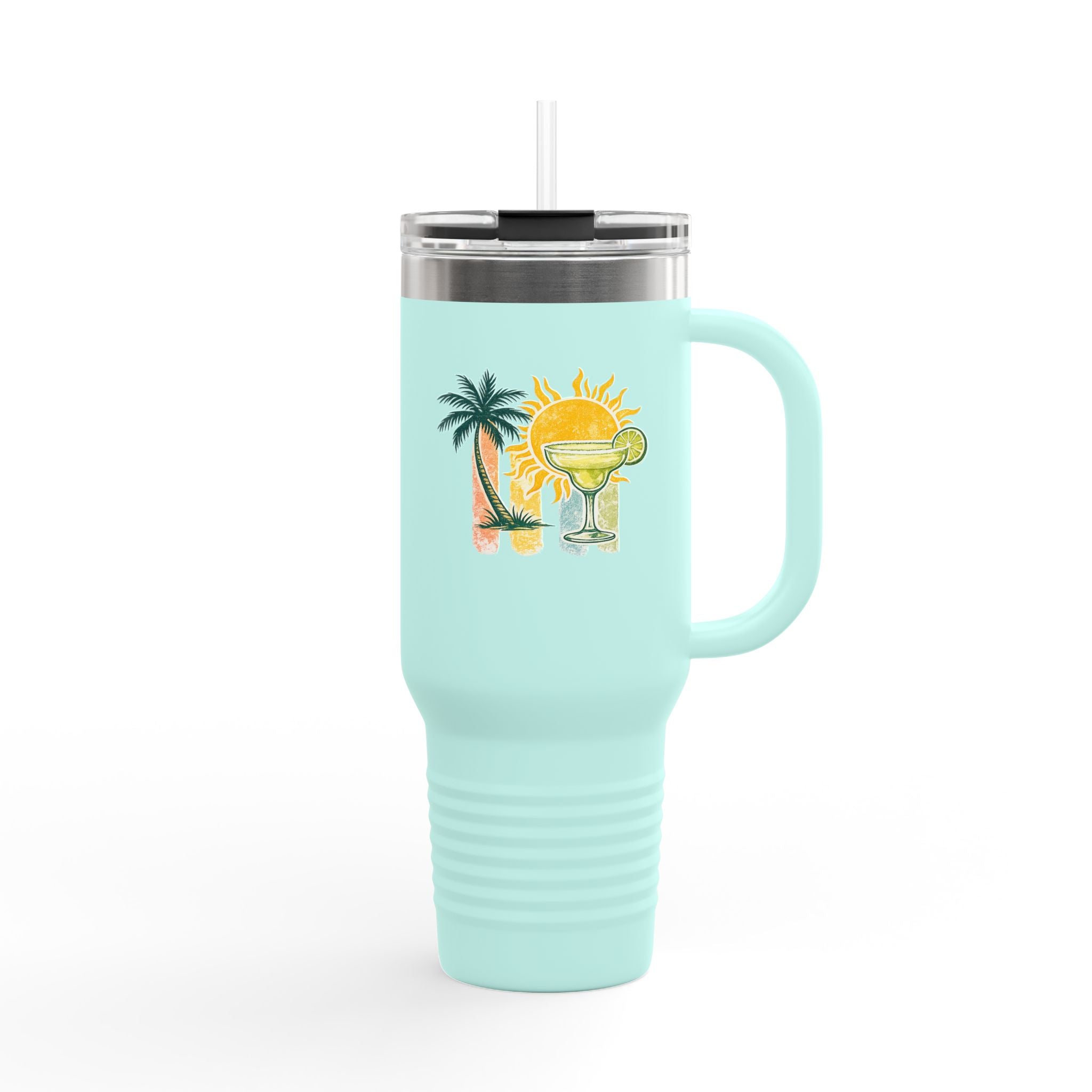 40oz Insulated Travel Mug — Tropical Margarita Sunset Design