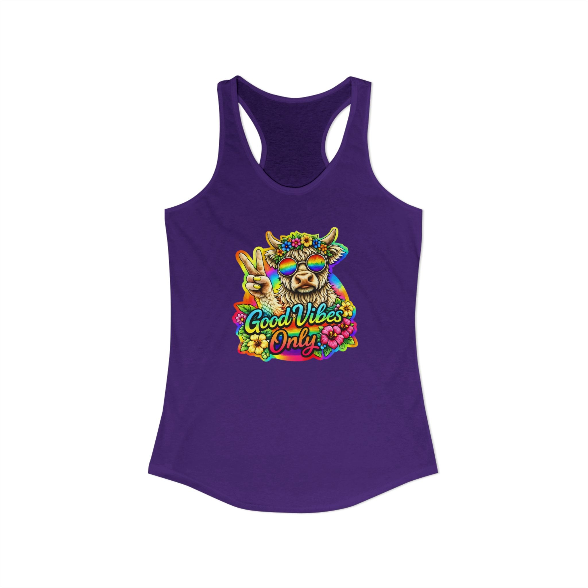 Women's "Good Vibes Only" Highland Cow Racerback Tank