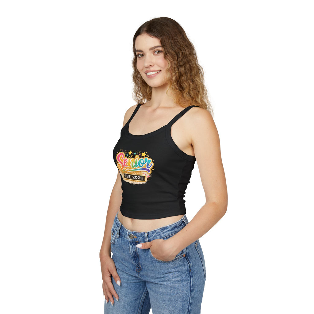 Senior Est. 2026 Tank Top — Women's Graduation Spaghetti Strap Crop