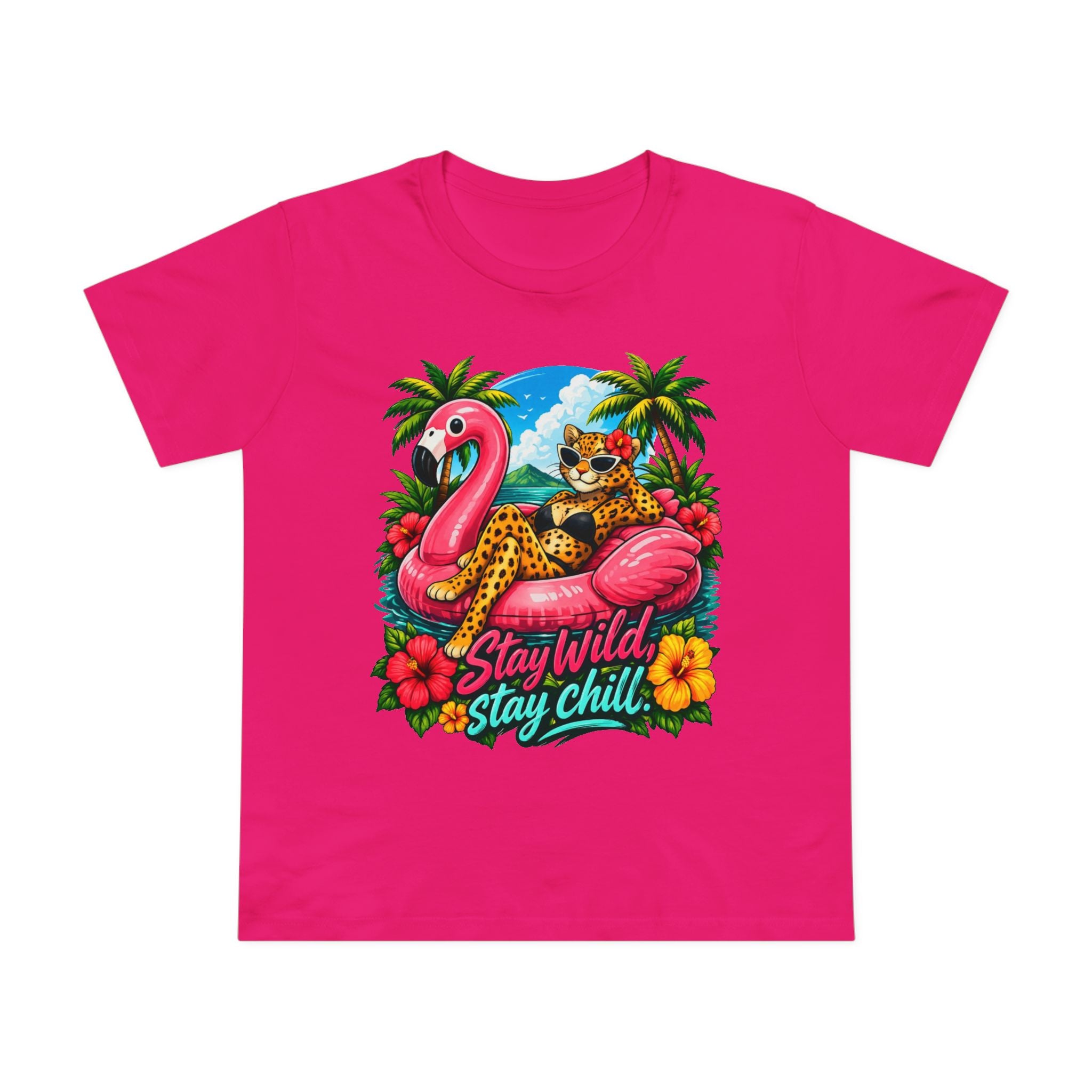 Stay Wild Stay Chill Tee — Tropical Flamingo & Leopard Women’s T-Shirt
