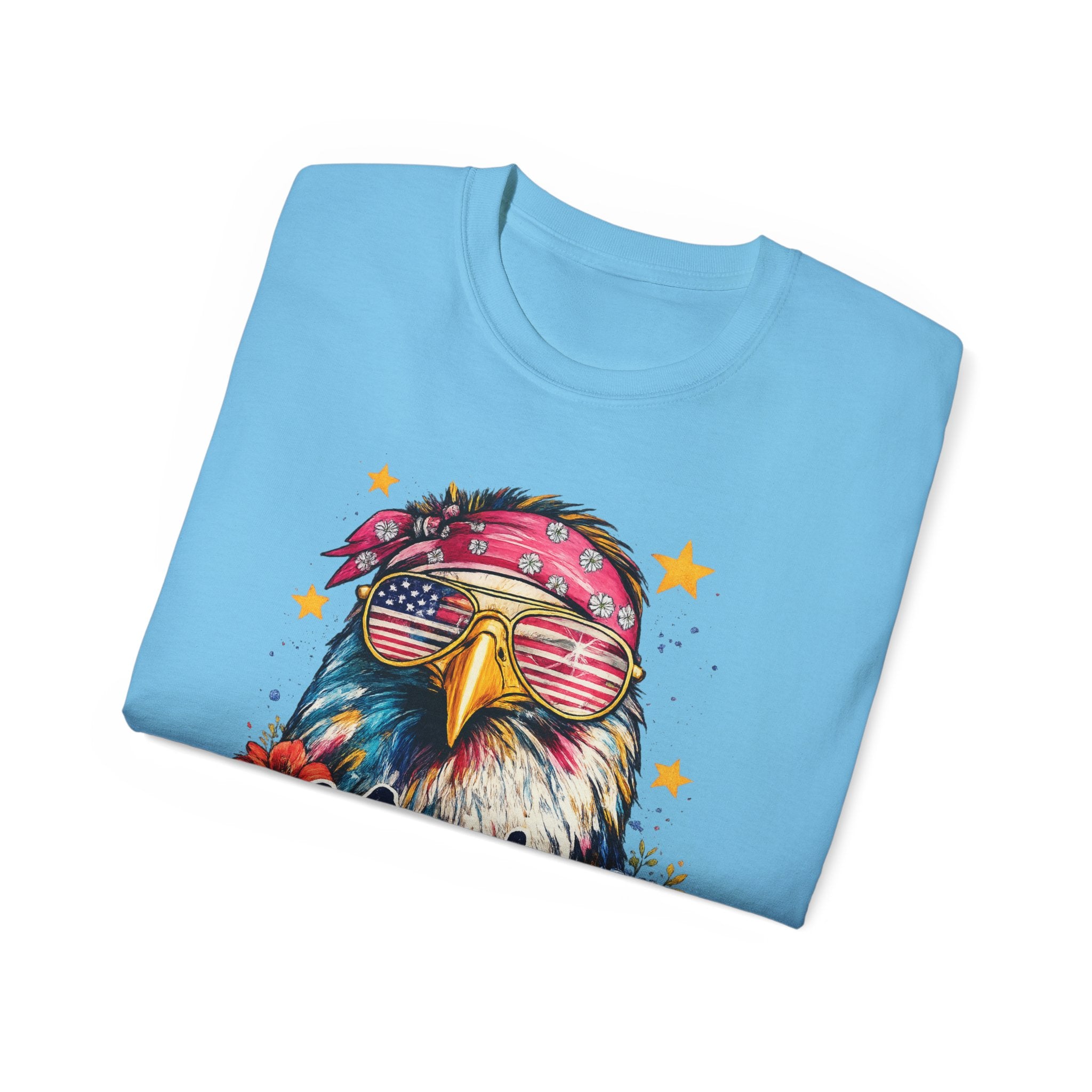 'Merica Eagle T-Shirt — Patriotic Bald Eagle with Sunglasses & Floral Design