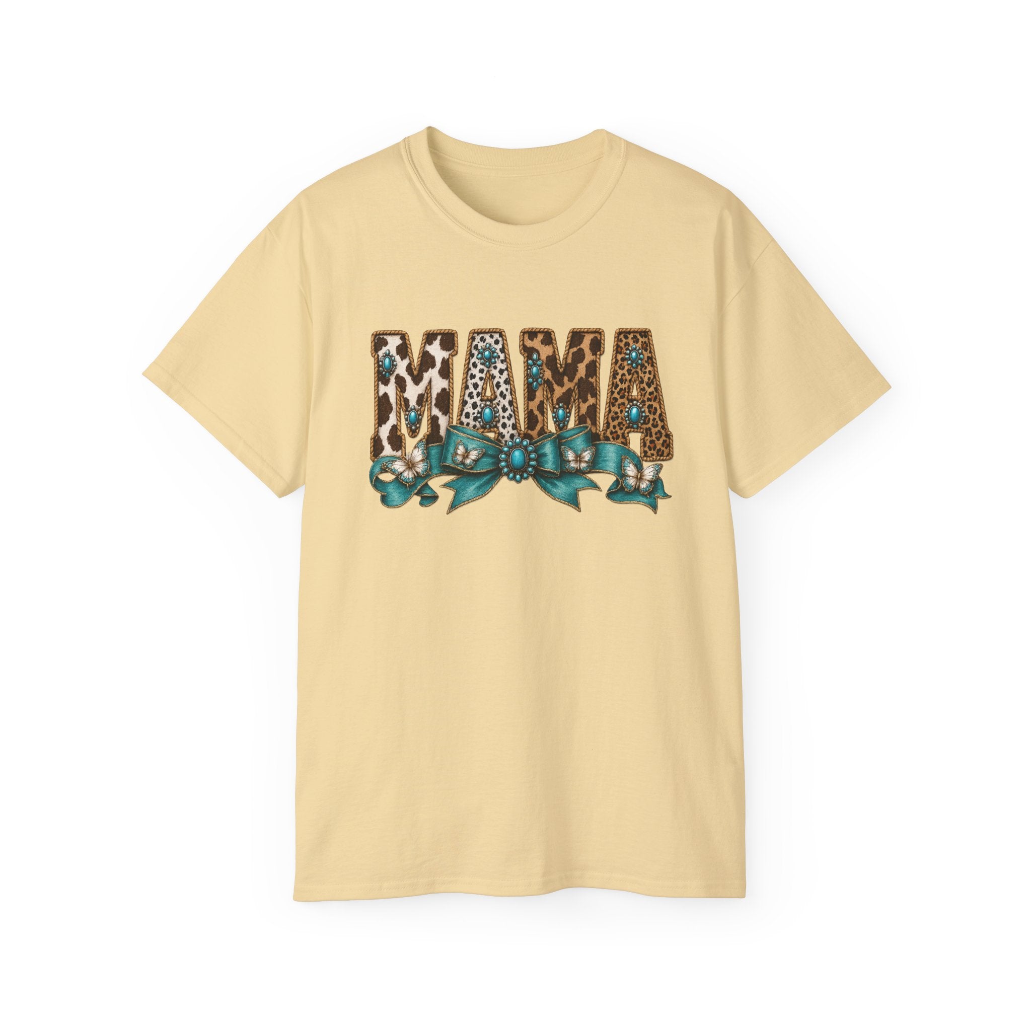 Mama Leopard Print Tee with Turquoise Ribbon — Mother's Day Graphic Shirt