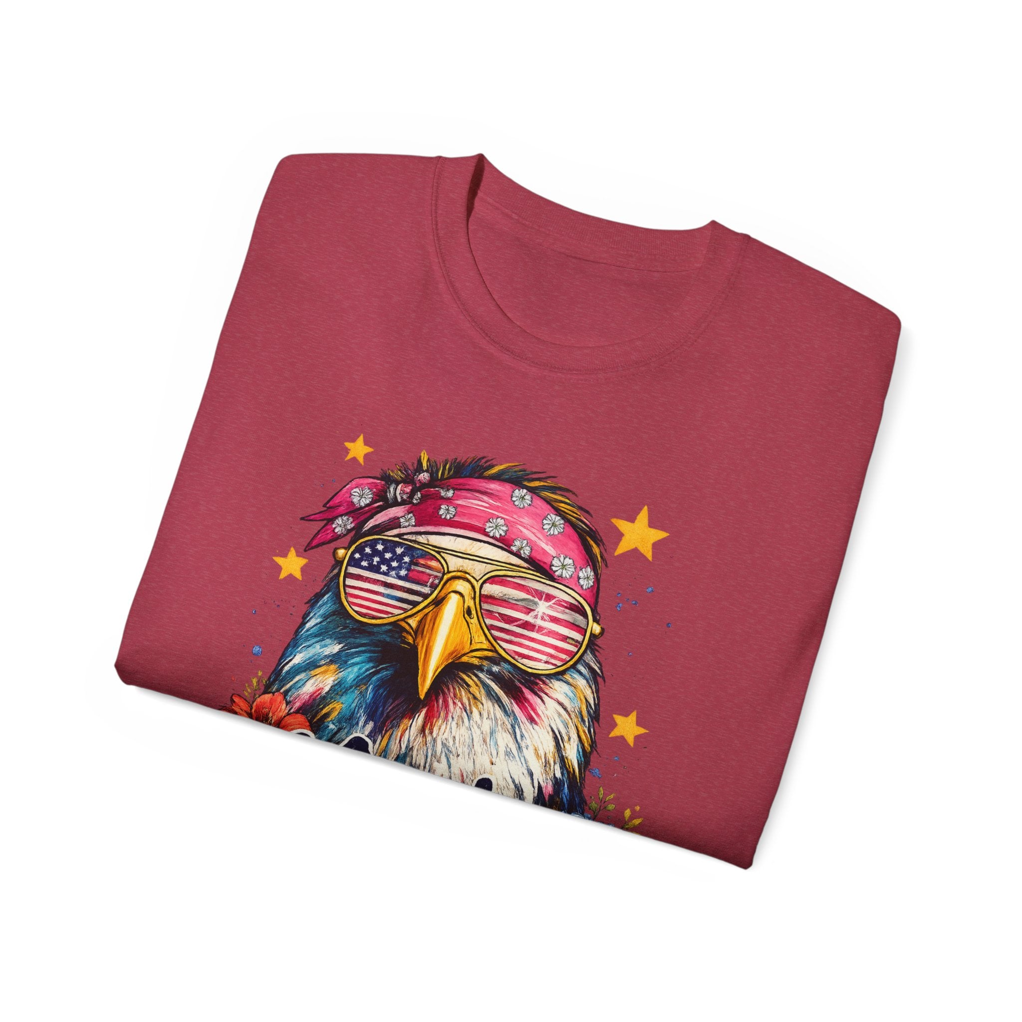 'Merica Eagle T-Shirt — Patriotic Bald Eagle with Sunglasses & Floral Design