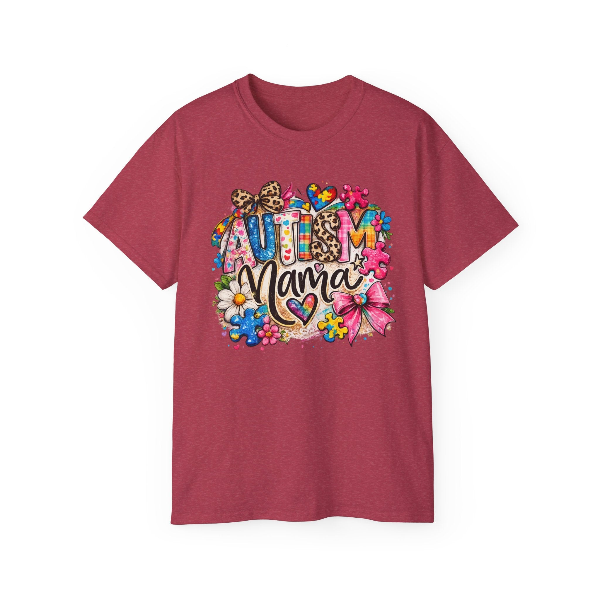 Autism Mama Floral T-Shirt — Colorful Heart & Puzzle Support Tee