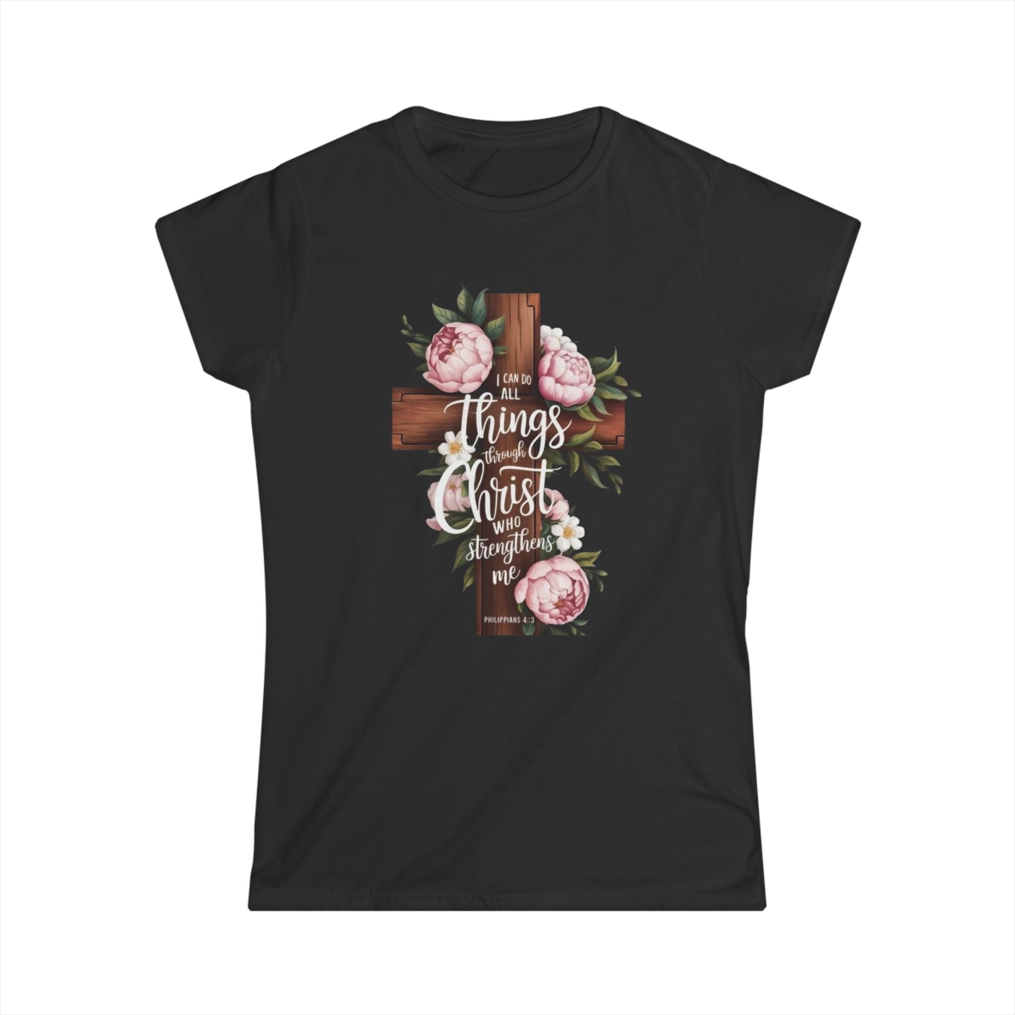 Women's Floral Cross Tee – "I Can Do All Things Through Christ" Christian Shirt