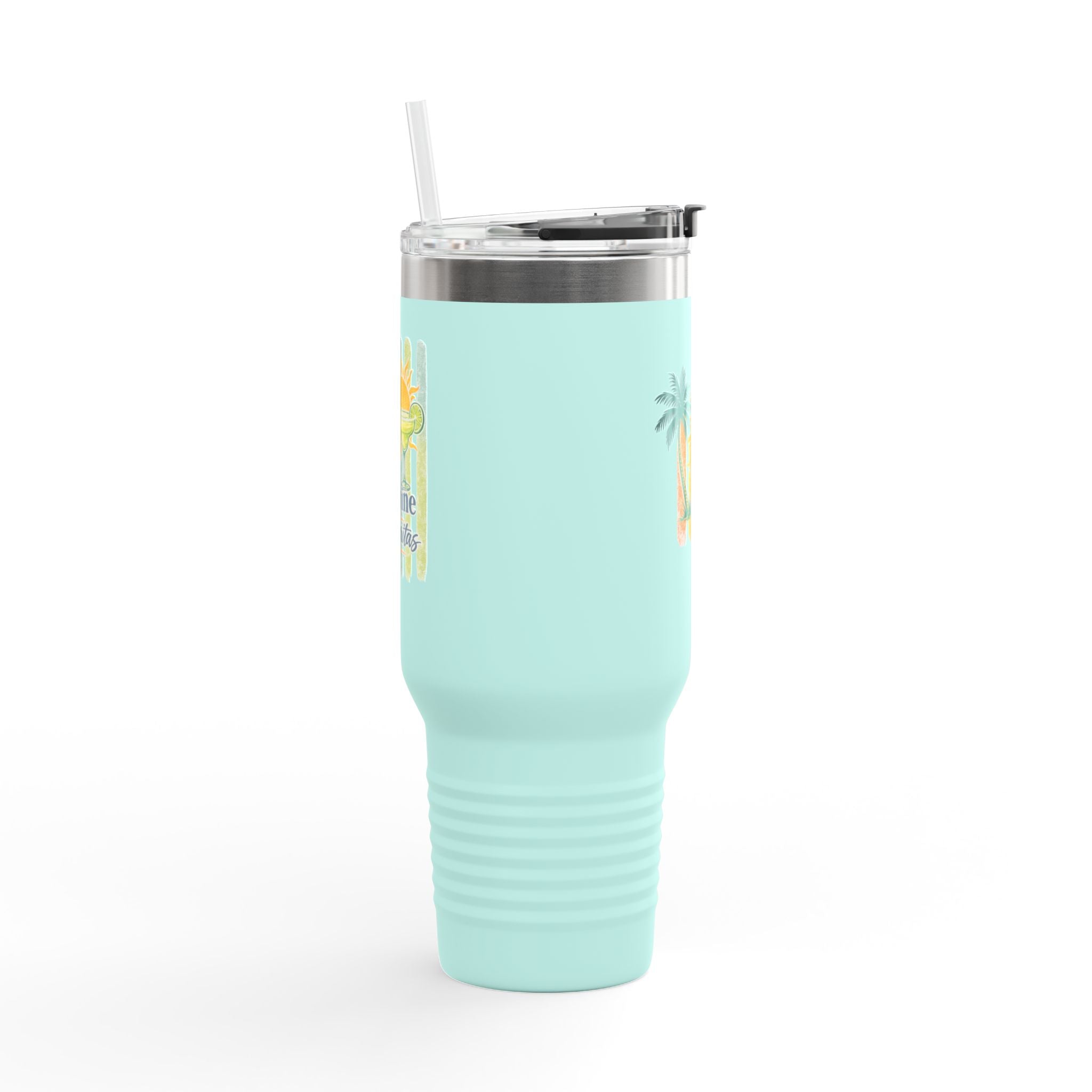 40oz Insulated Travel Mug — Tropical Margarita Sunset Design