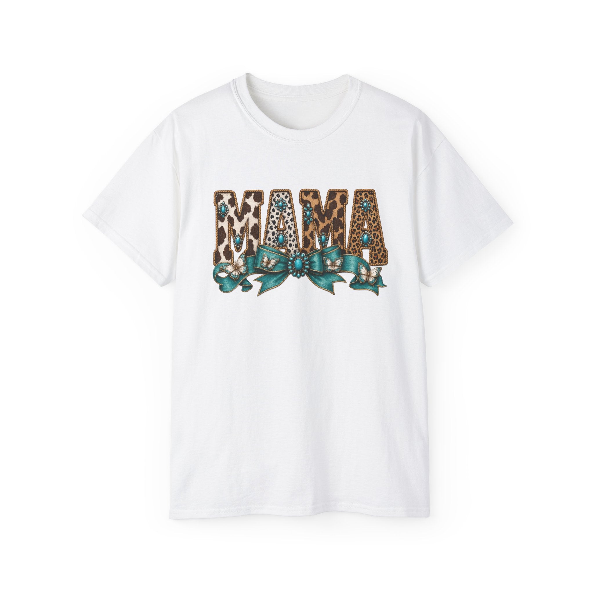 Mama Leopard Print Tee with Turquoise Ribbon — Mother's Day Graphic Shirt