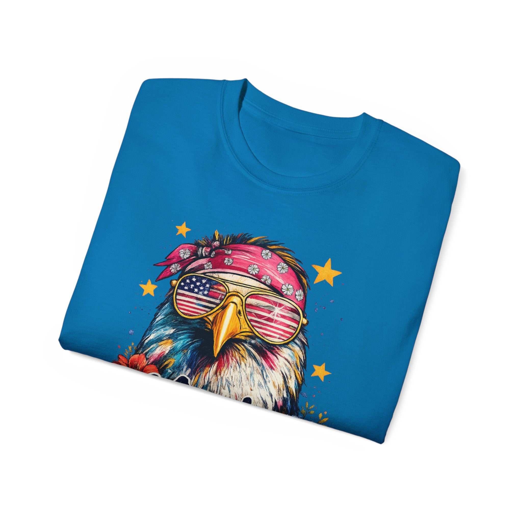 'Merica Eagle T-Shirt — Patriotic Bald Eagle with Sunglasses & Floral Design