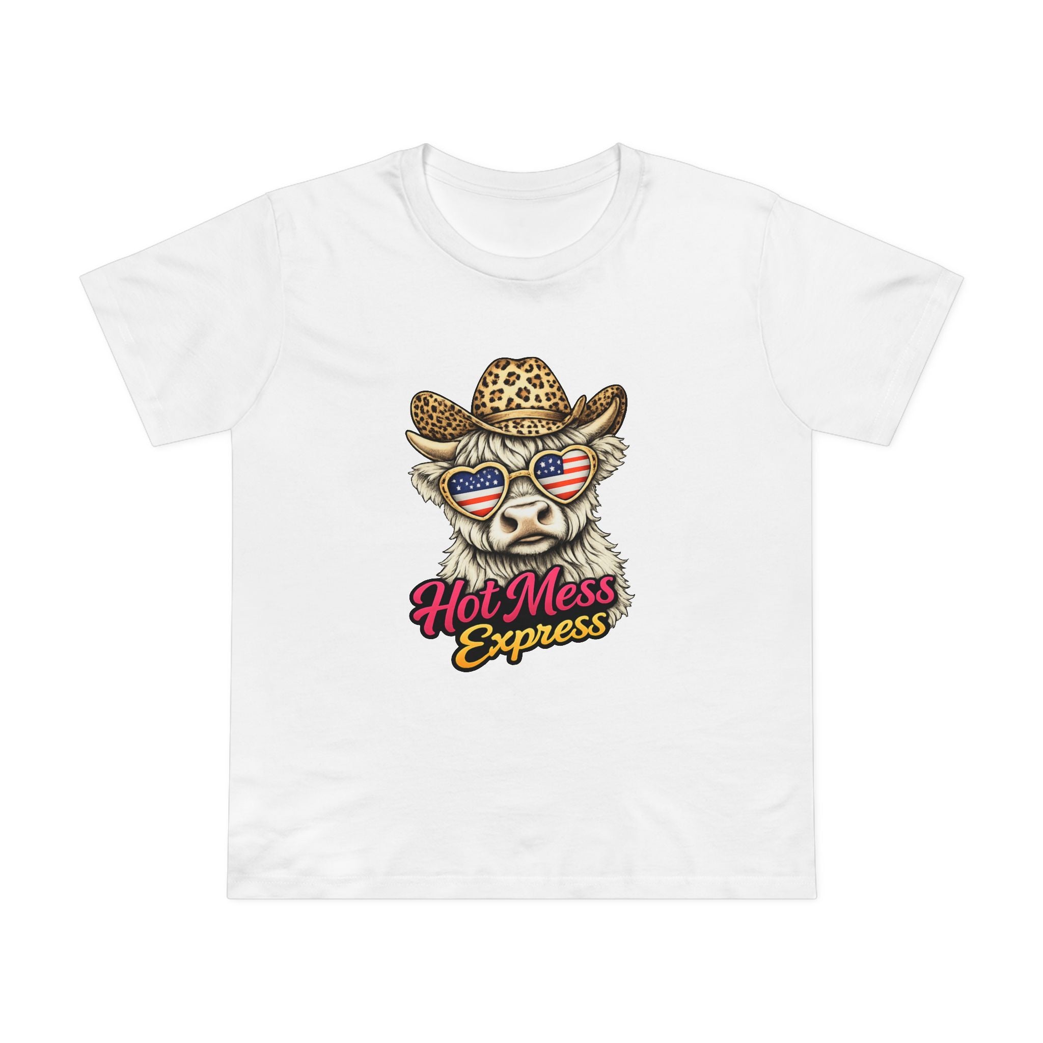 Hot Mess Express Cow Tee — Women’s Patriotic Cow Graphic Shirt